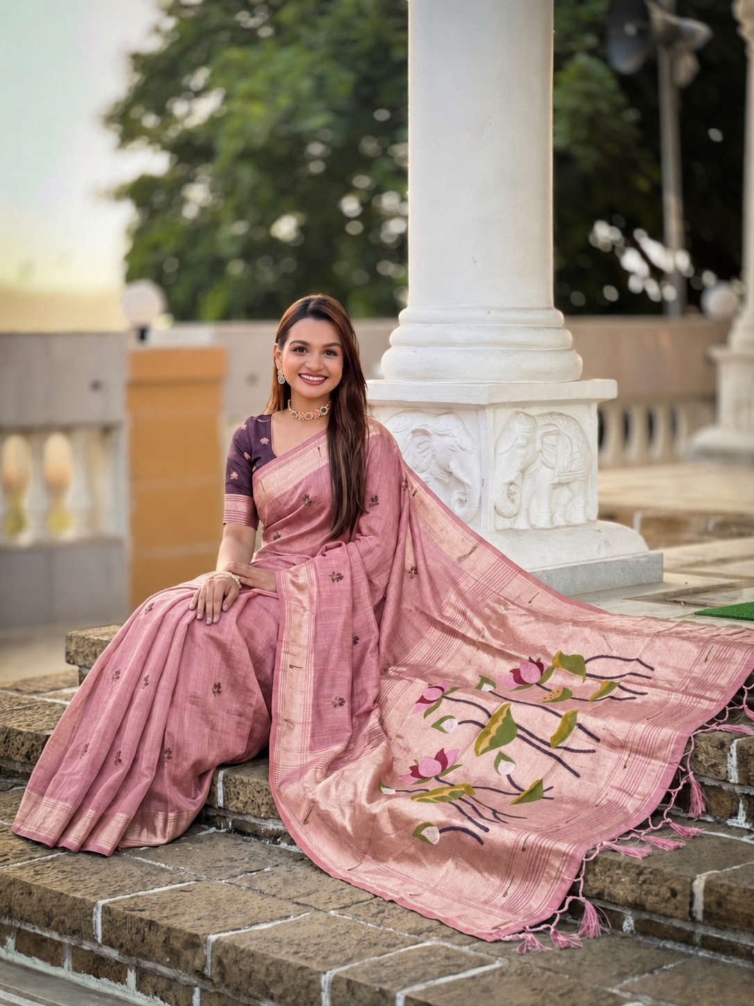 Pink Woven Meenakari Cotton Silk Saree