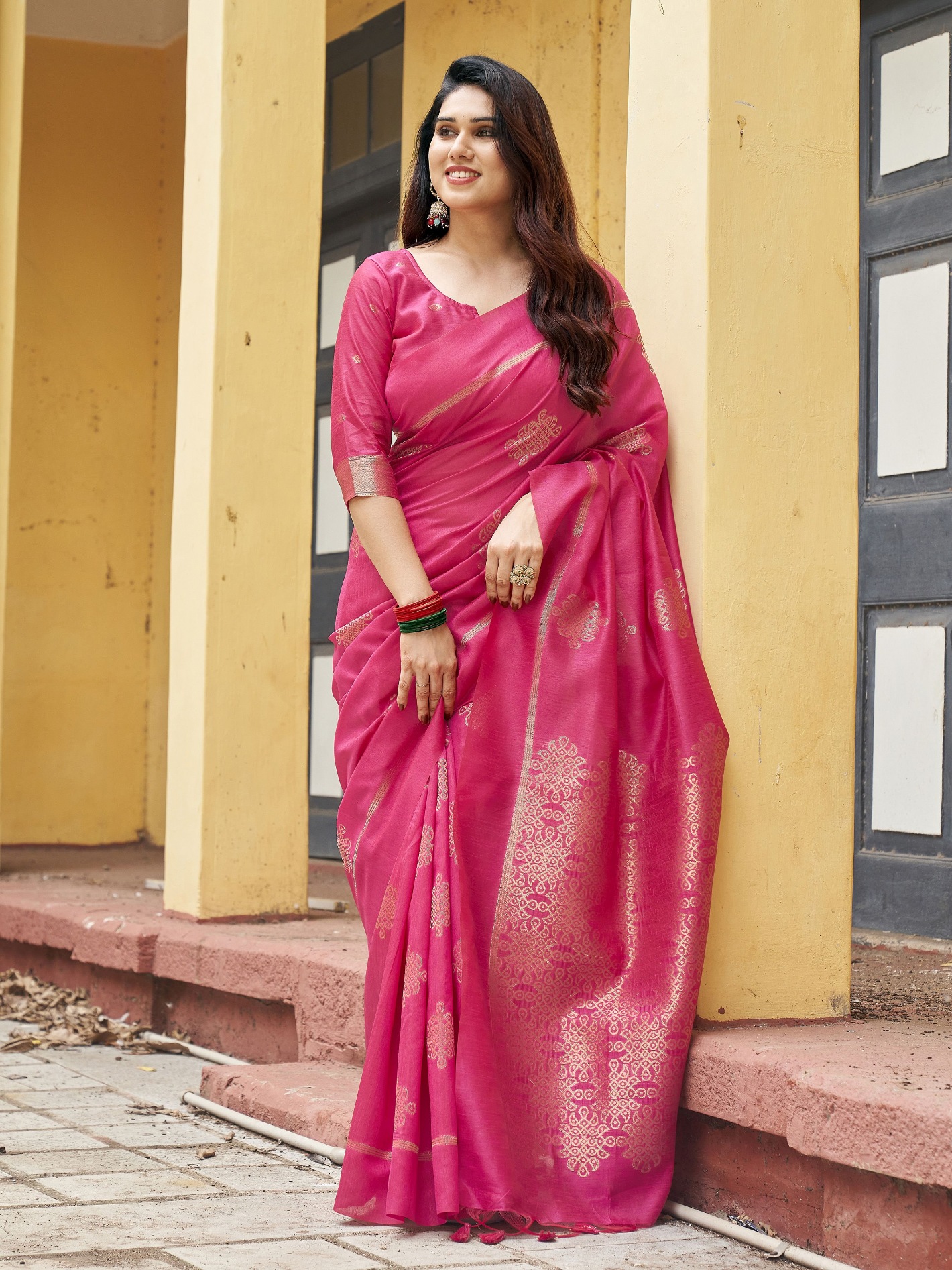 Pink Woven Paithani Pallu Khadi Raw Silk Saree