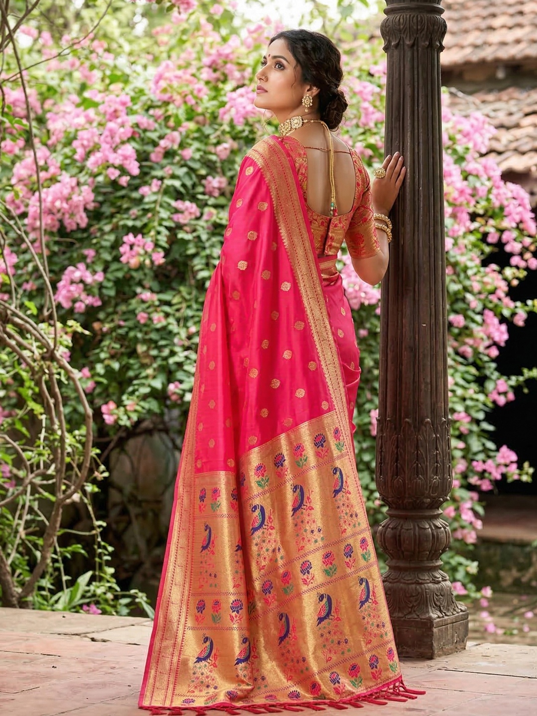 Pink Woven Soft Silk Saree — alternate view
