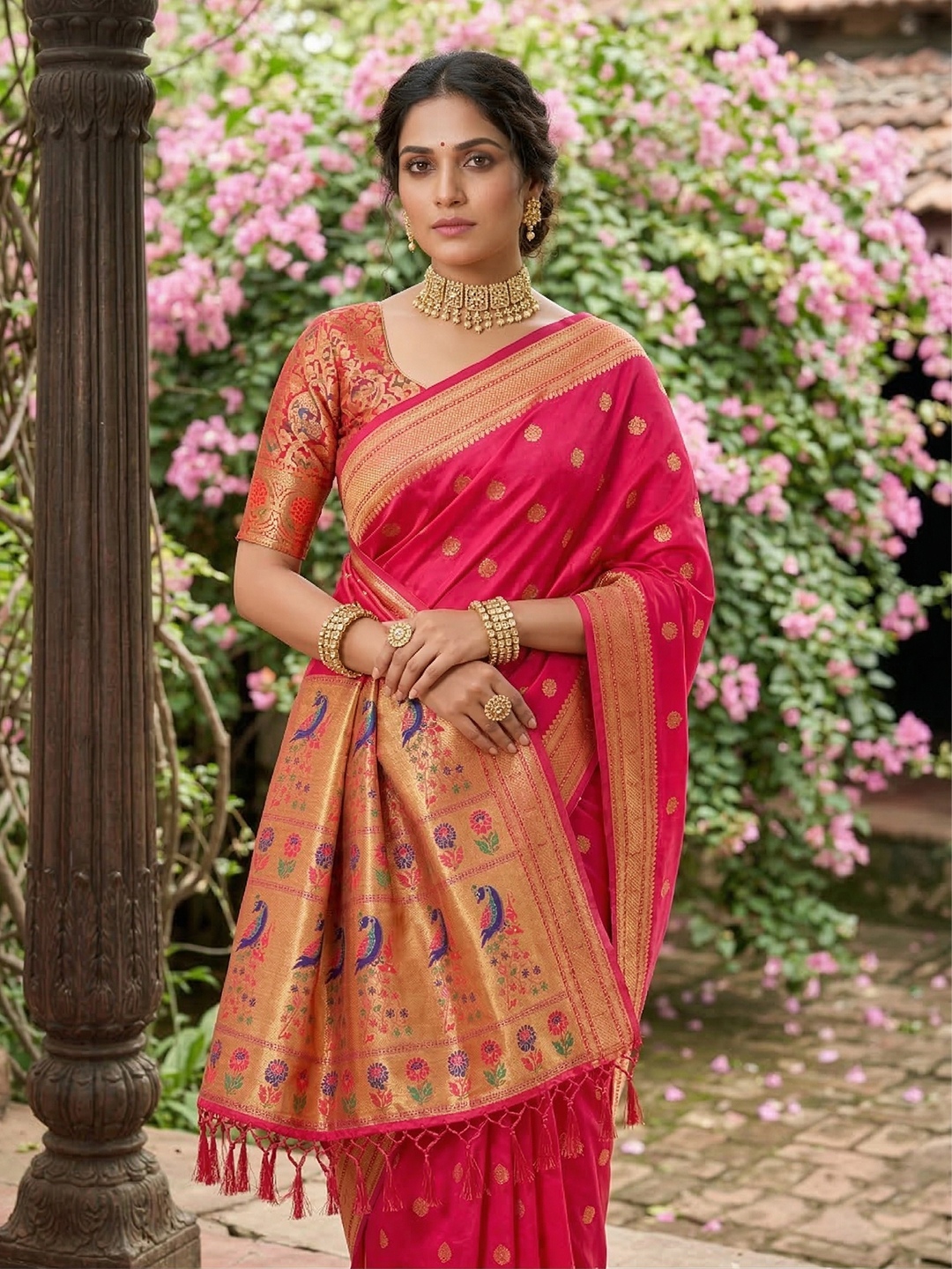 Pink Woven Soft Silk Saree