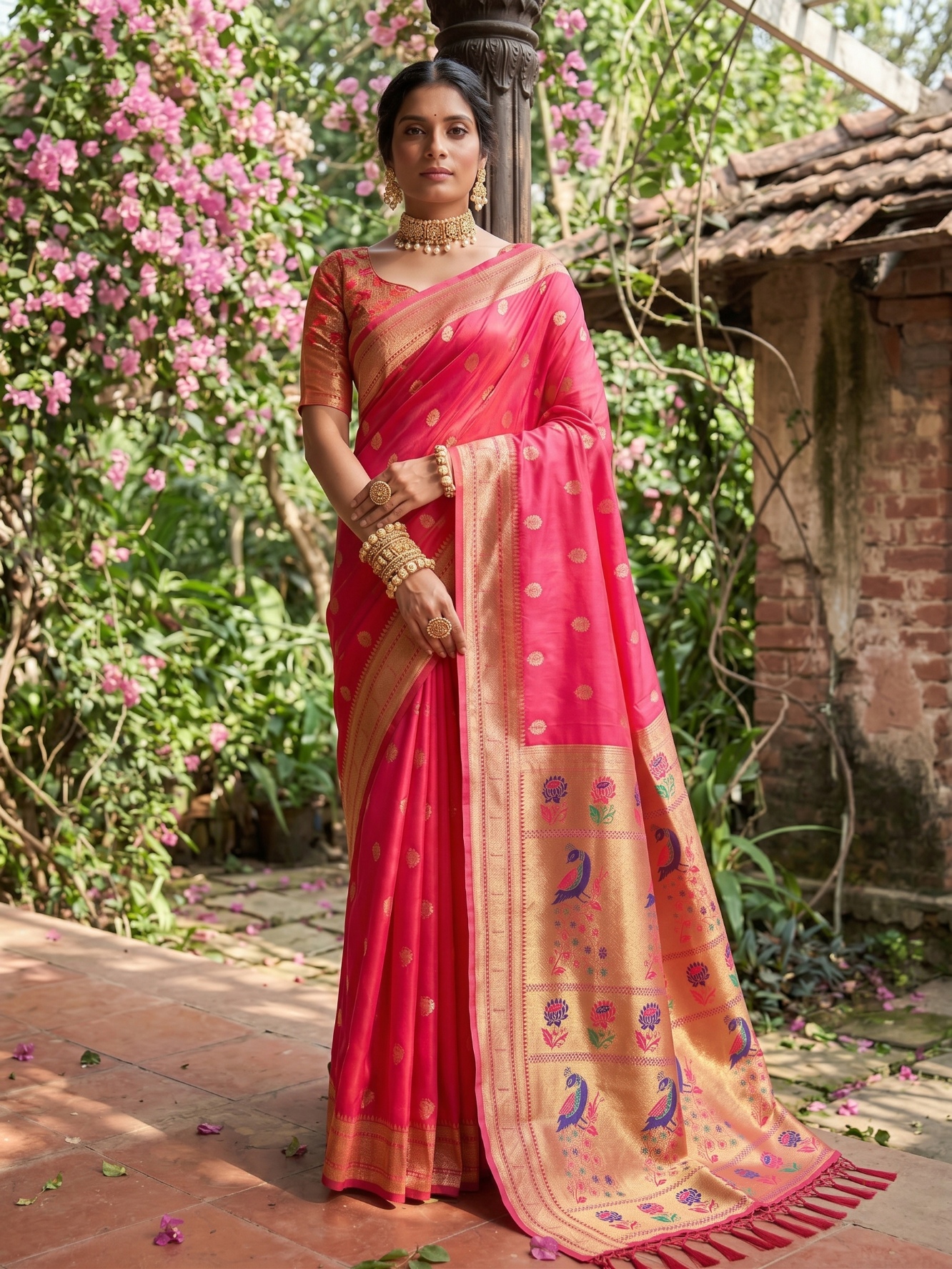 Pink Woven Soft Silk Saree
