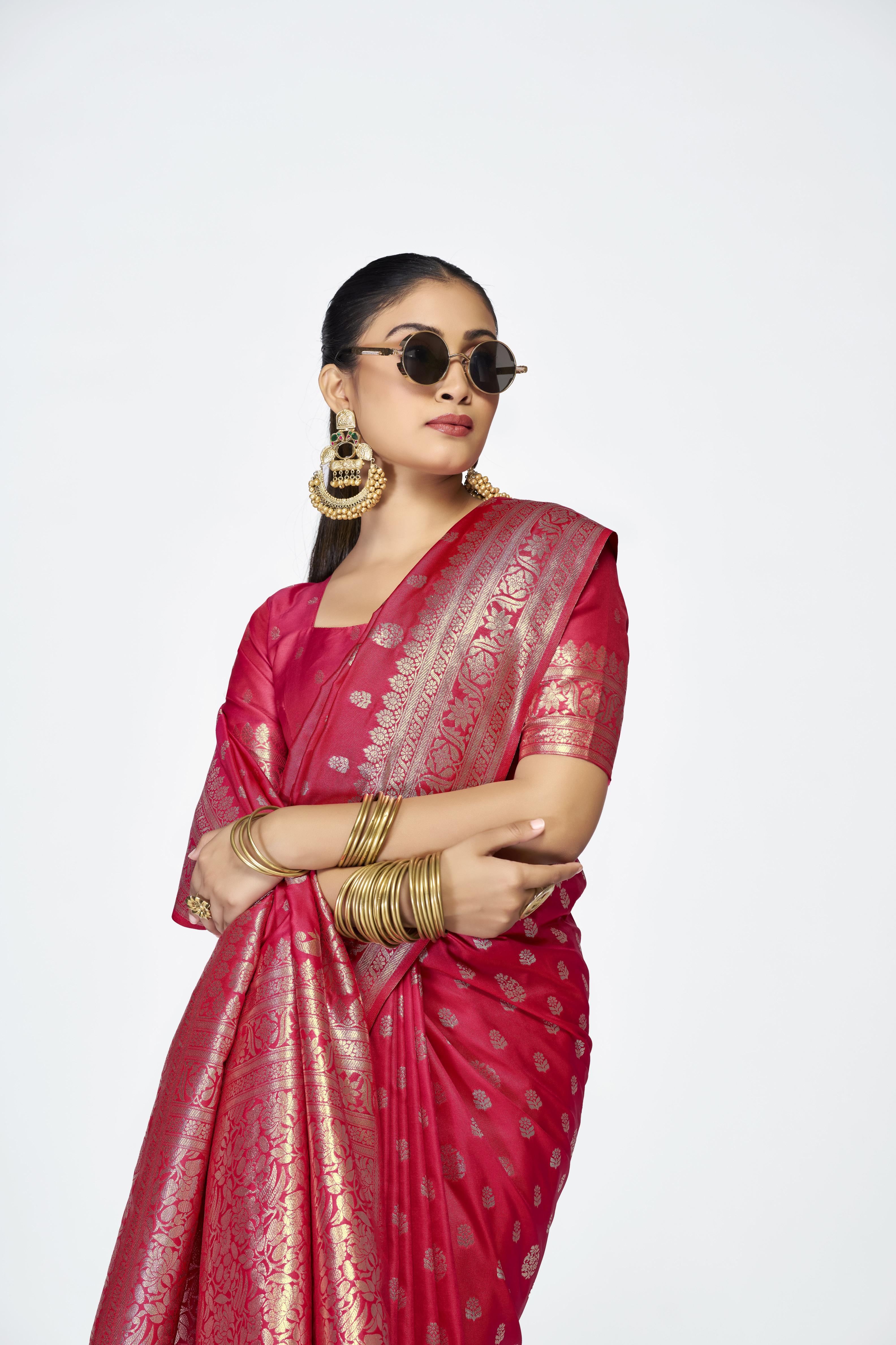 Pink Zari Butti Designer Banarasi Silk Saree