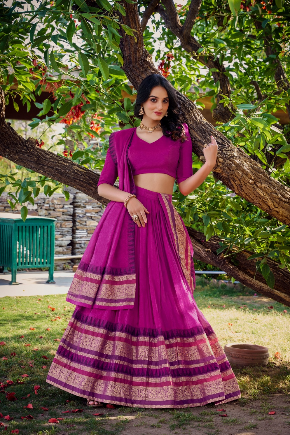 Pink Zari Chanderi Lehenga Choli