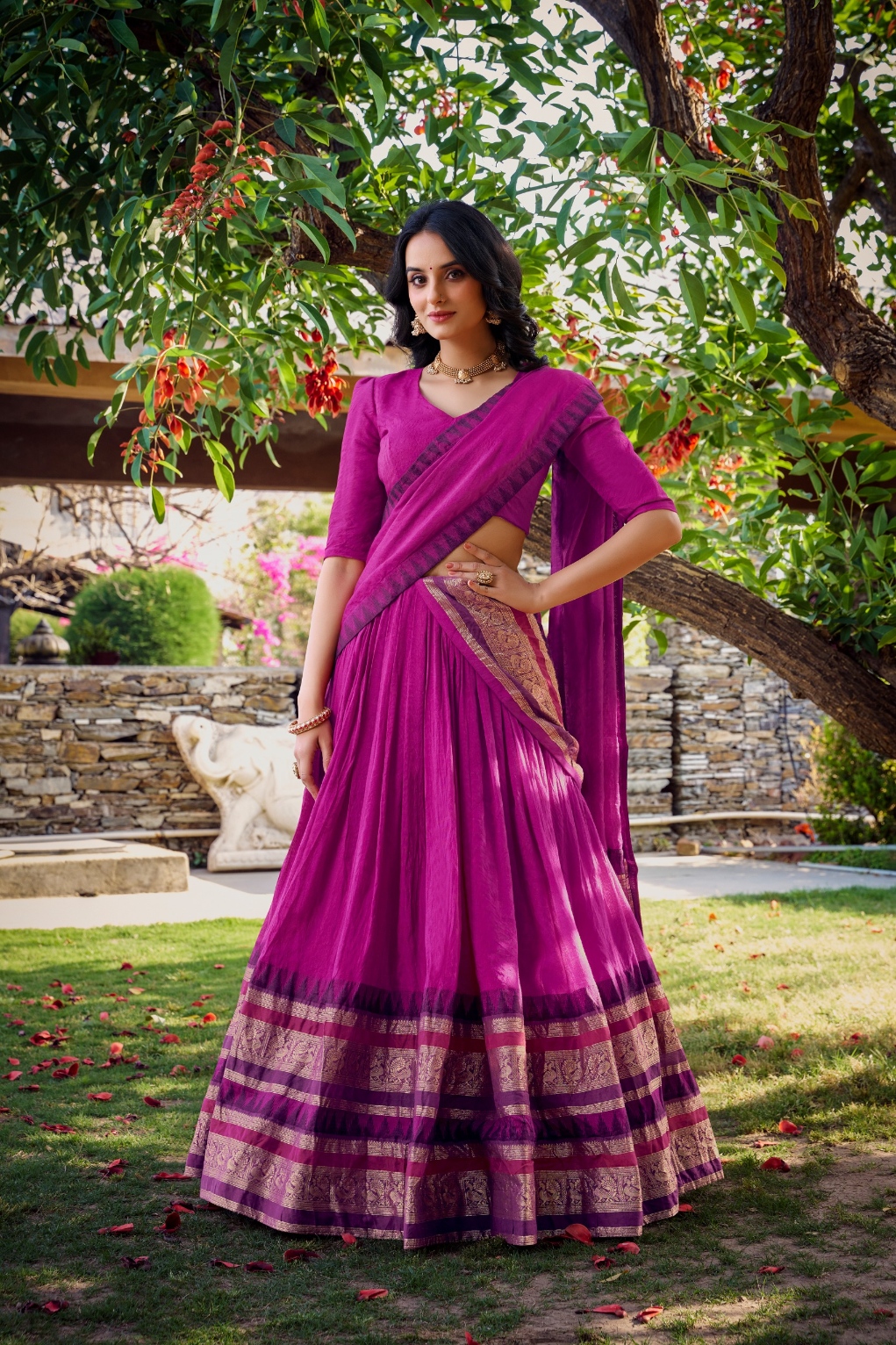 Pink Zari Chanderi Lehenga Choli