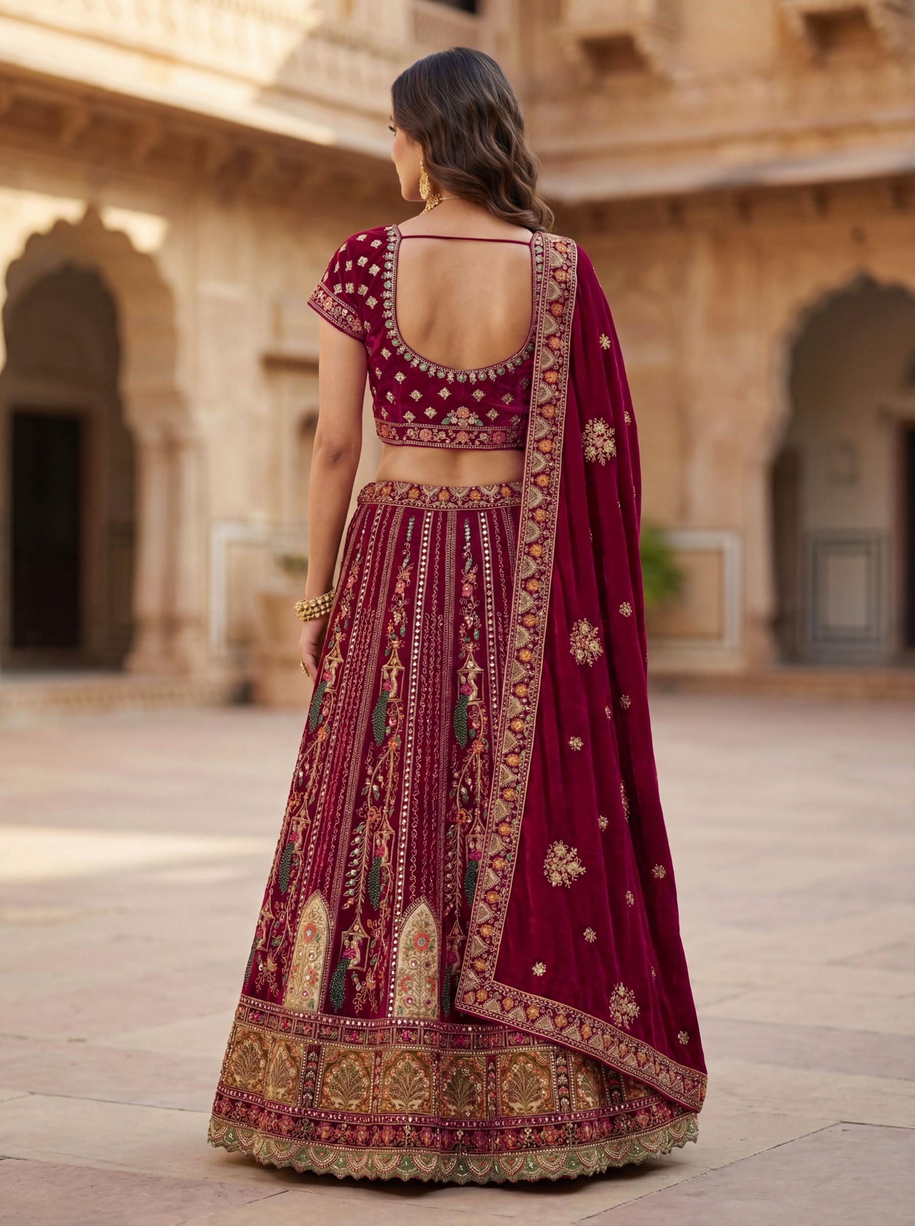 Pink Zari Dori N Thread Embroidered Lehenga Choli — alternate view