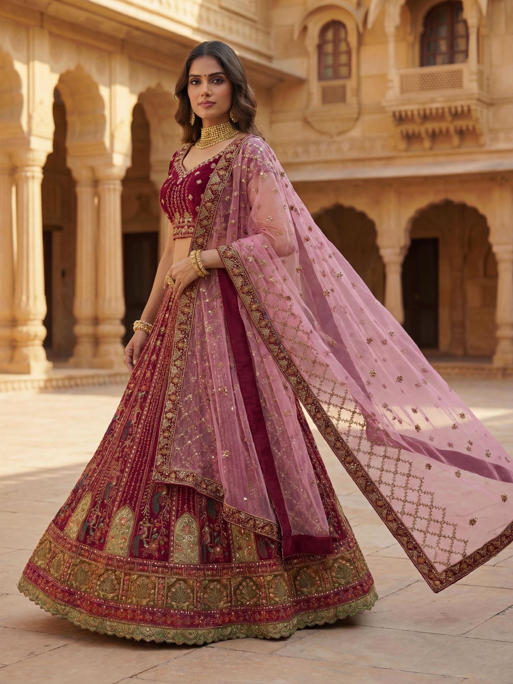 Pink Zari Dori N Thread Embroidered Lehenga Choli