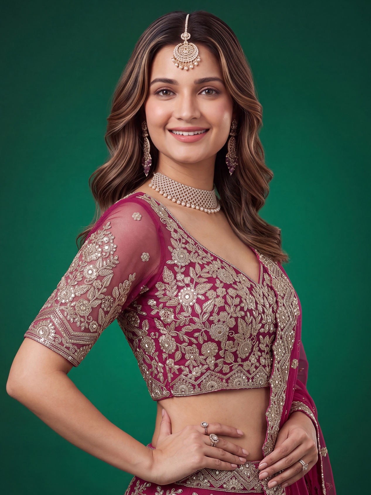 Pink Zari Dori Soft Net Panelled Bridal Lehenga Choli