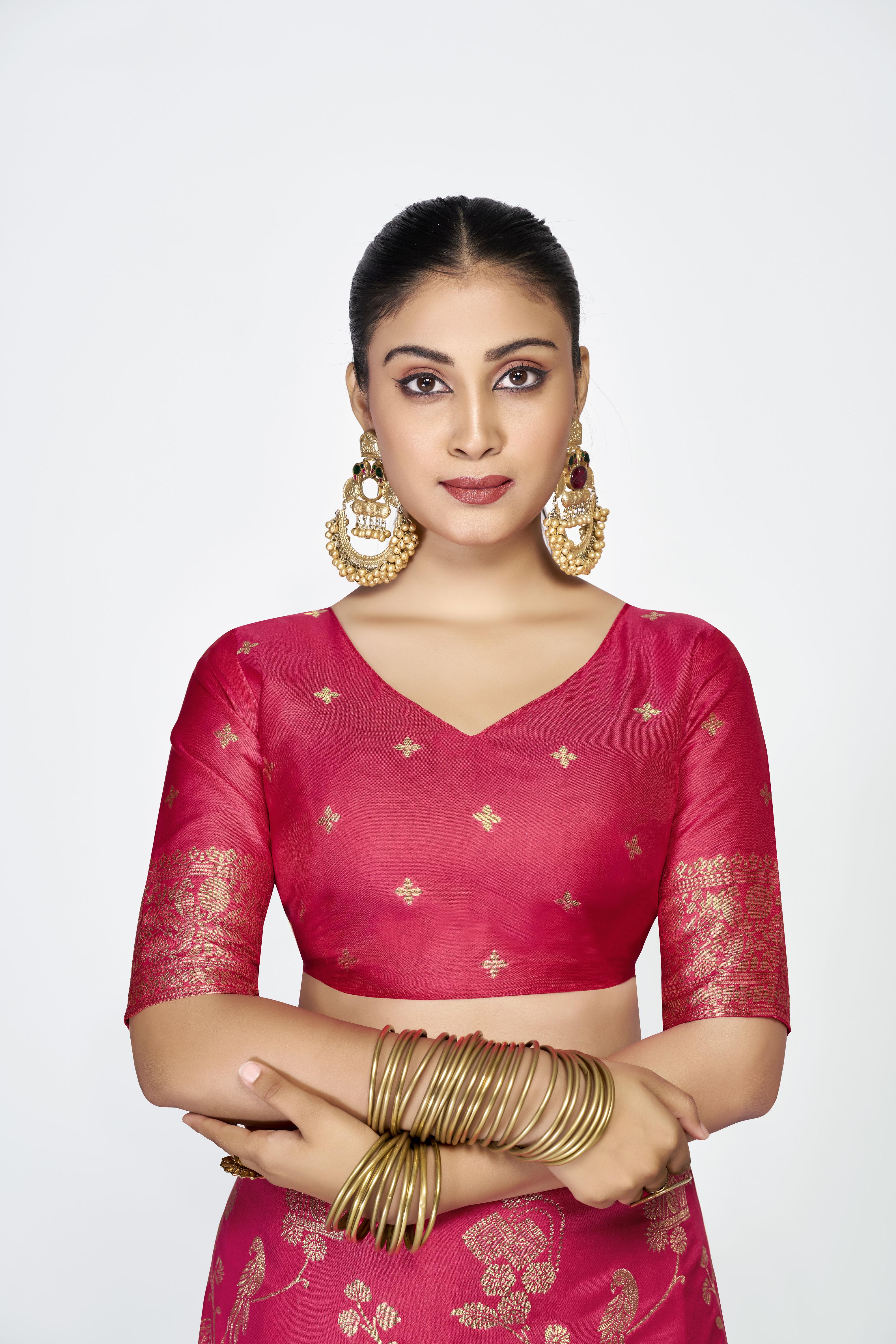 Pink Zari Floral Butti Designer Banarasi Silk Saree