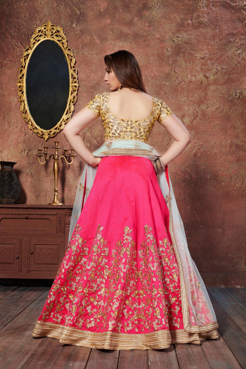 Pink Zari Mulberry Silk Lehenga Choli — alternate view
