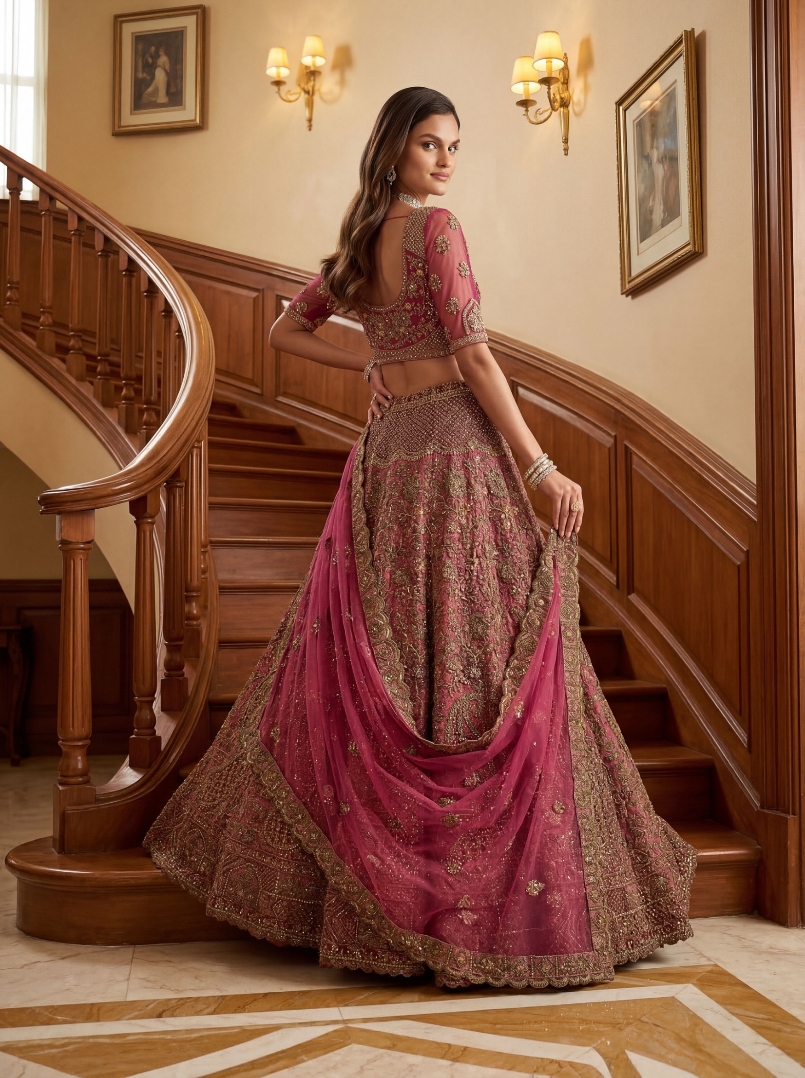 Pink Zari Work Net Lehenga Choli — alternate view