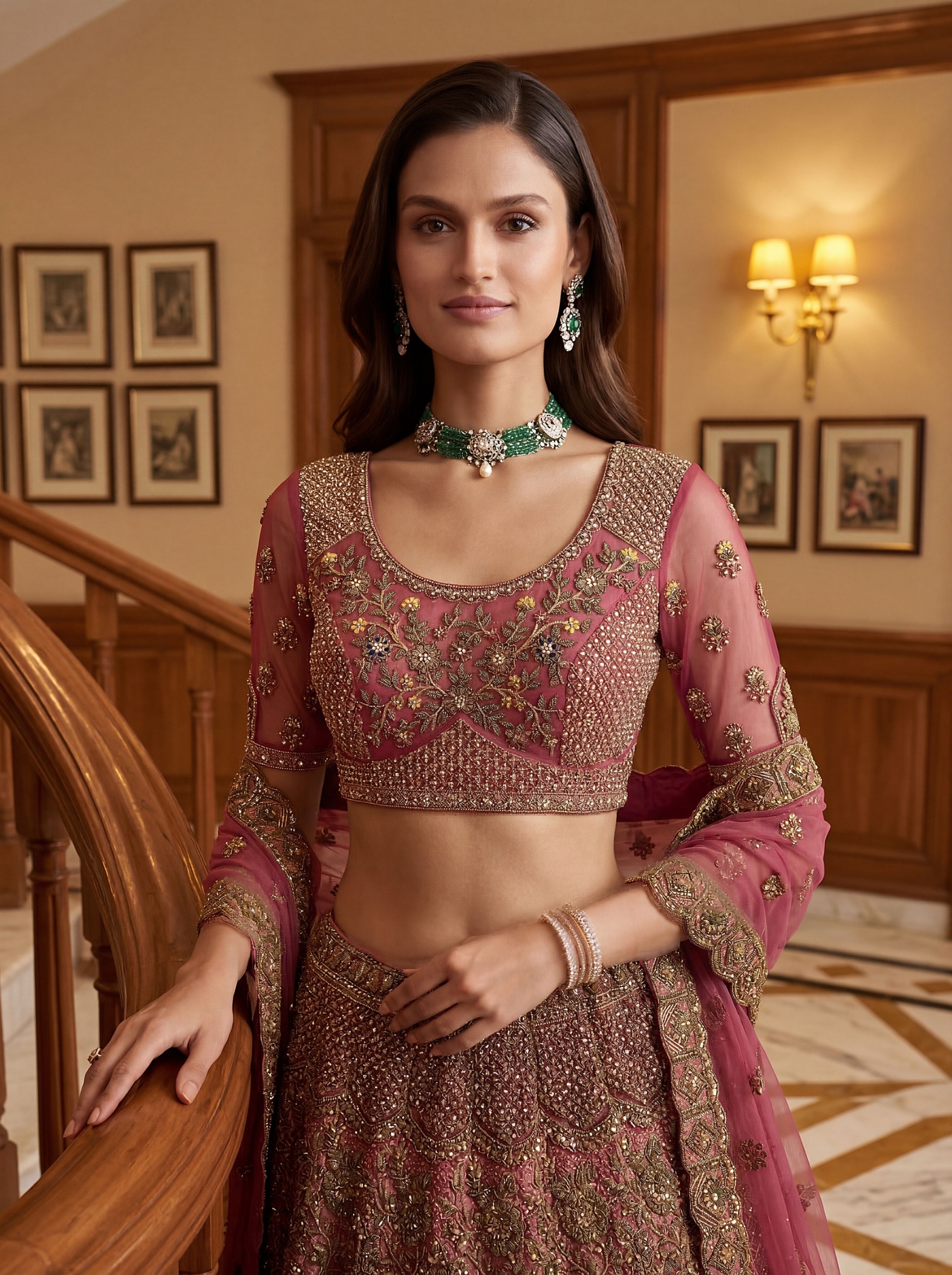 Pink Zari Work Net Lehenga Choli