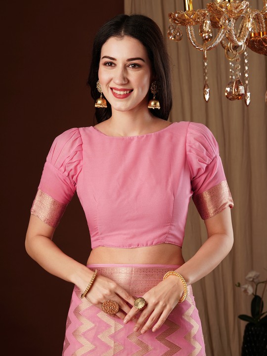 Pink Zigzag Zari Woven Georgette Saree
