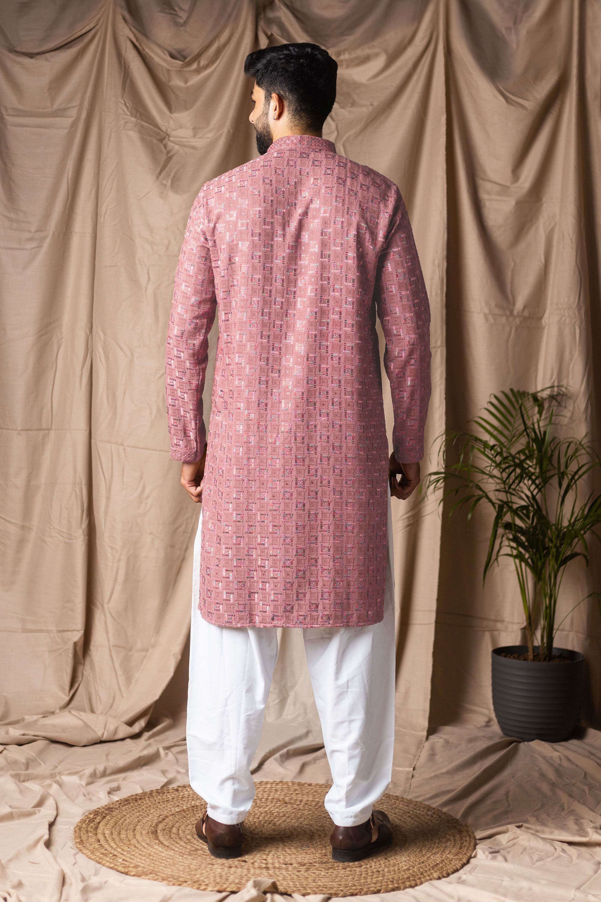 Pinkish Red Embroidered Viscose Rayon Kurta Pyjama — alternate view