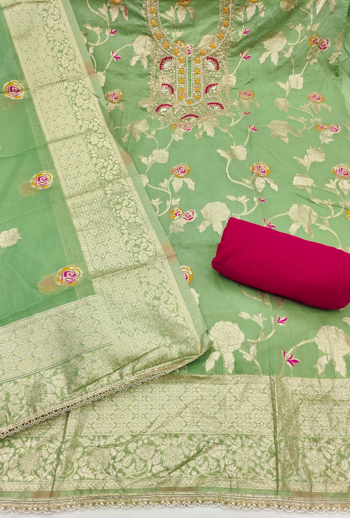 Pista Banarasi Cotton Pastel Bloom Straight Salwar Suit