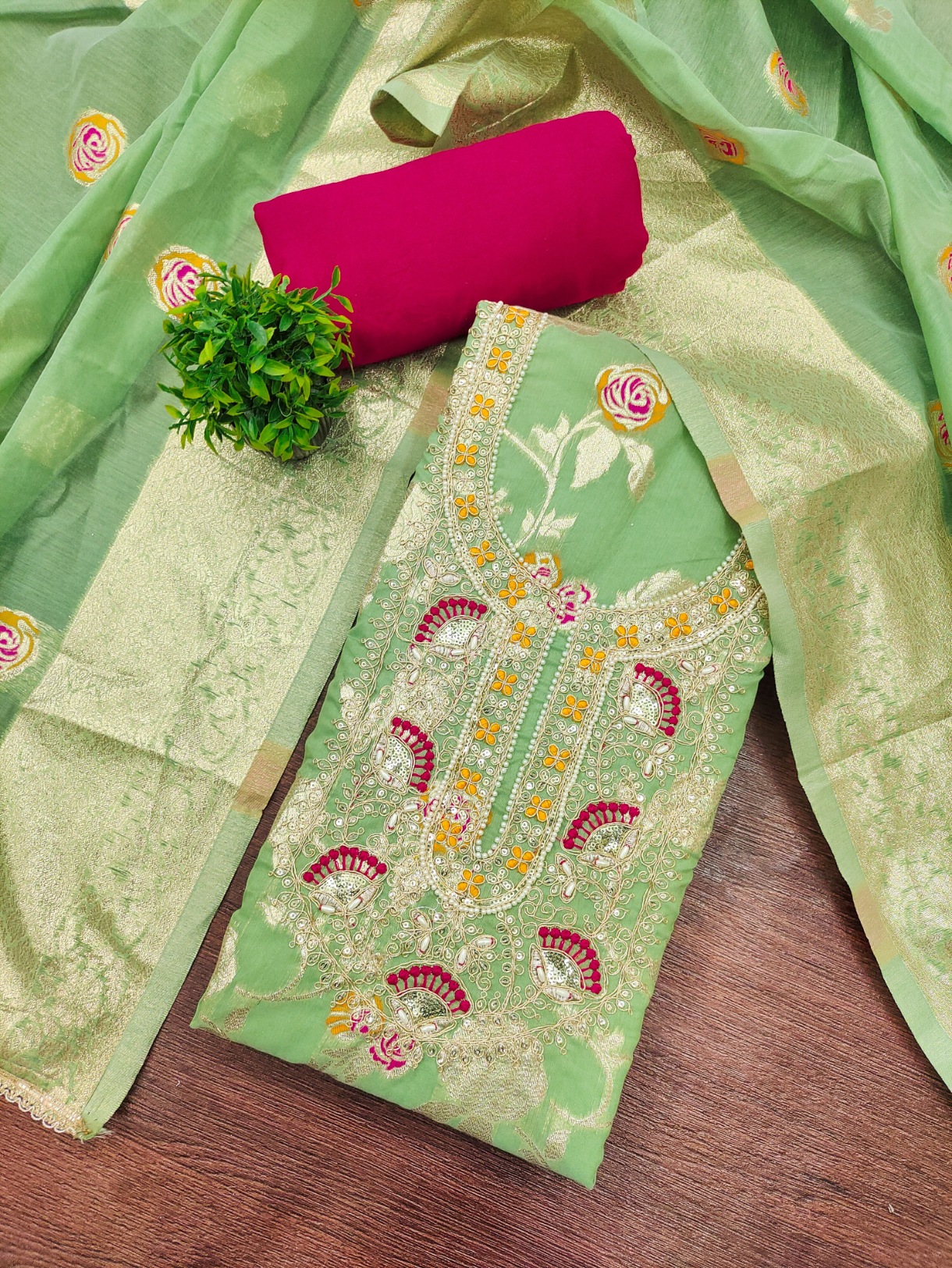 Pista Banarasi Cotton Pastel Bloom Straight Salwar Suit