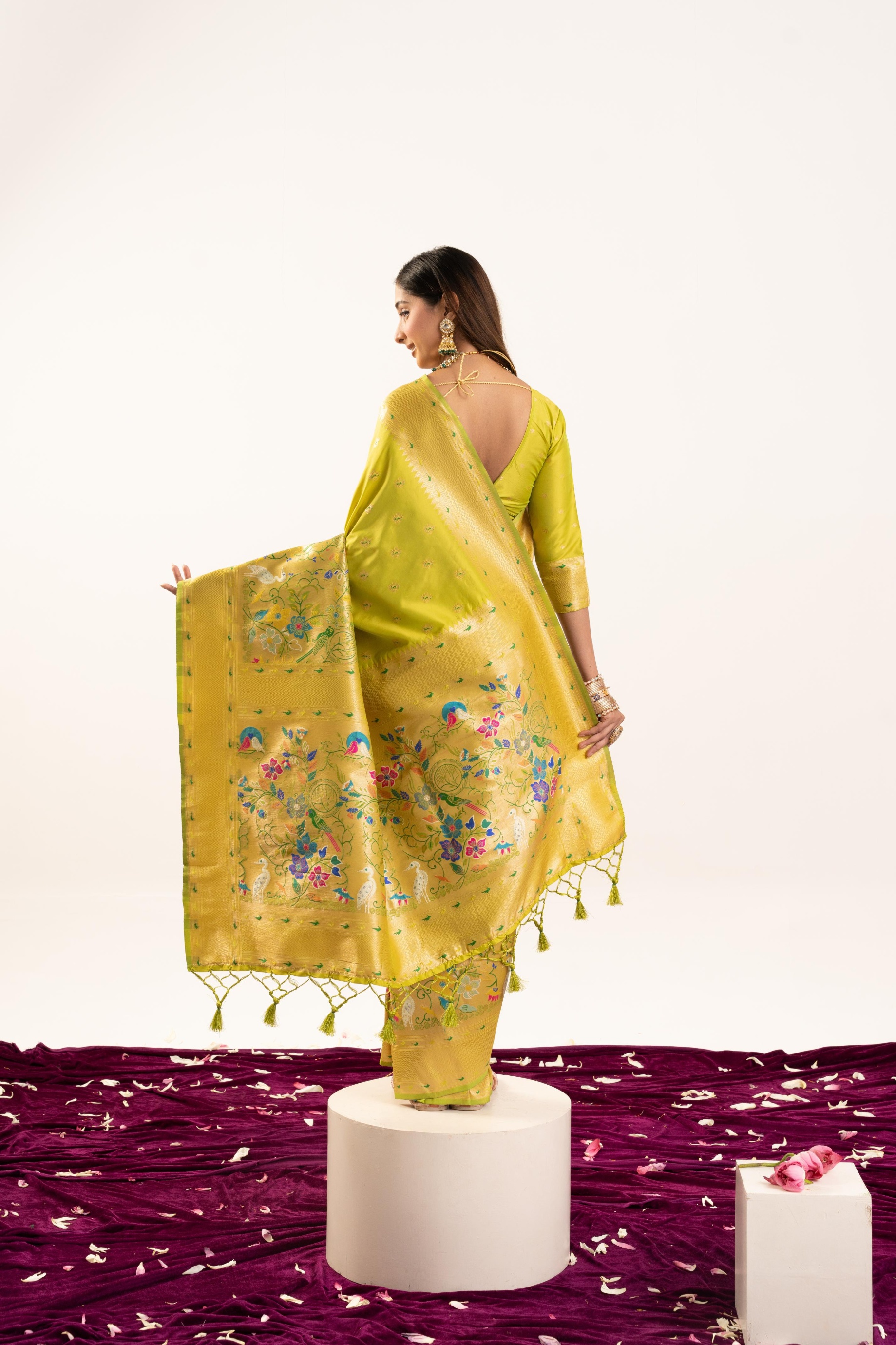 Pista Banarasi Silk Woven Meenakari Paithani Saree — alternate view
