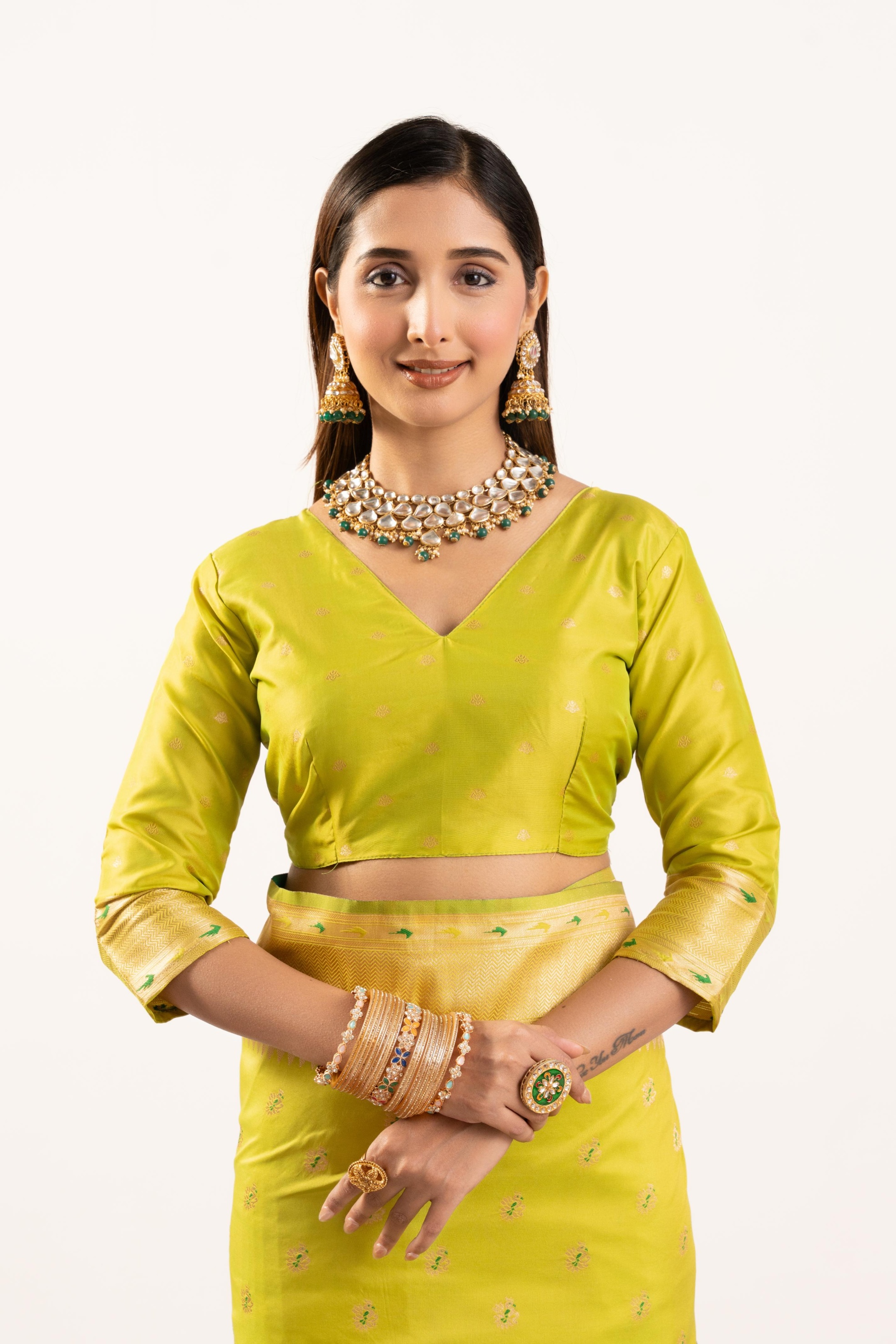 Pista Banarasi Silk Woven Meenakari Paithani Saree