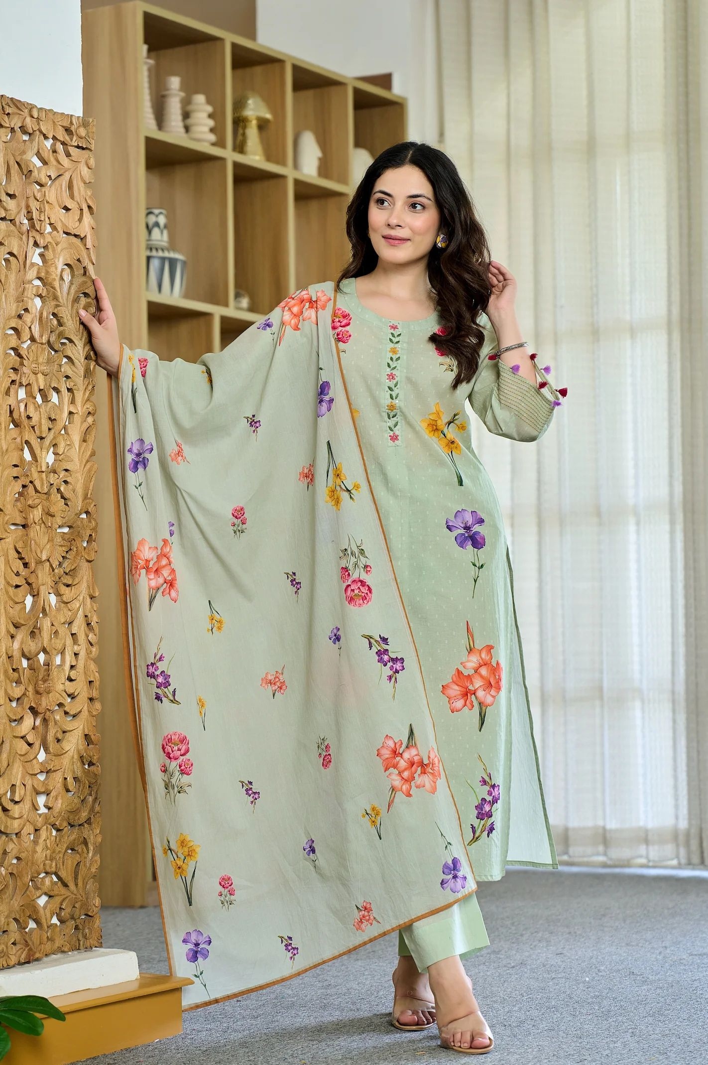 Pista Chanderi Printed Straight Kurta Set — alternate view