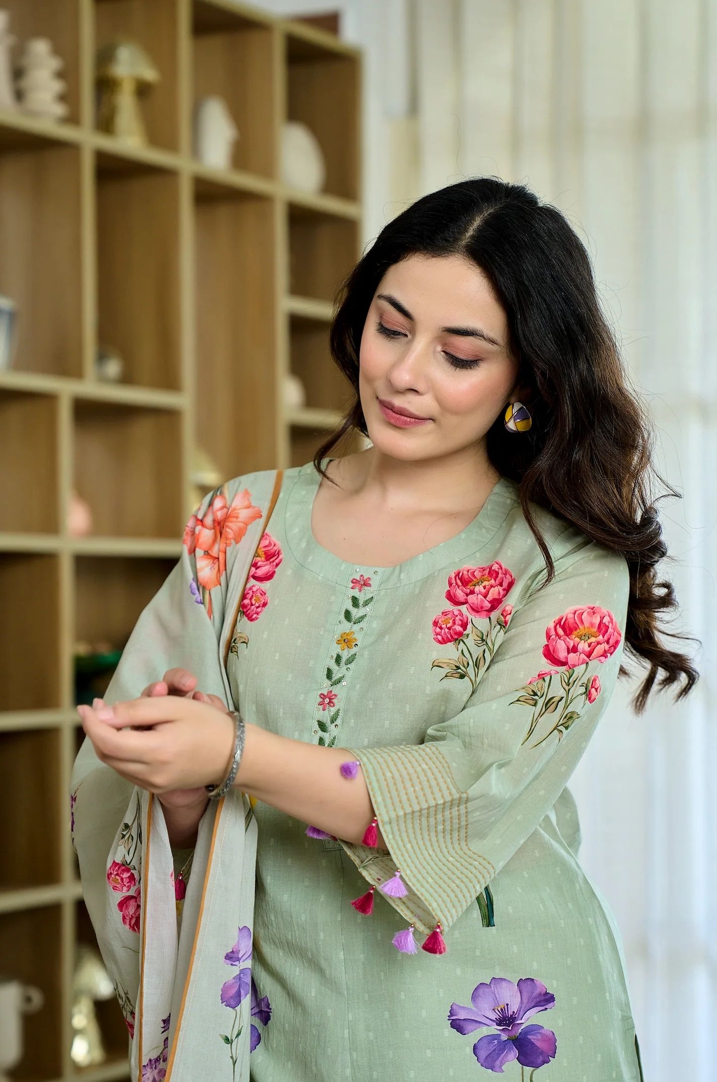 Pista Chanderi Printed Straight Kurta Set