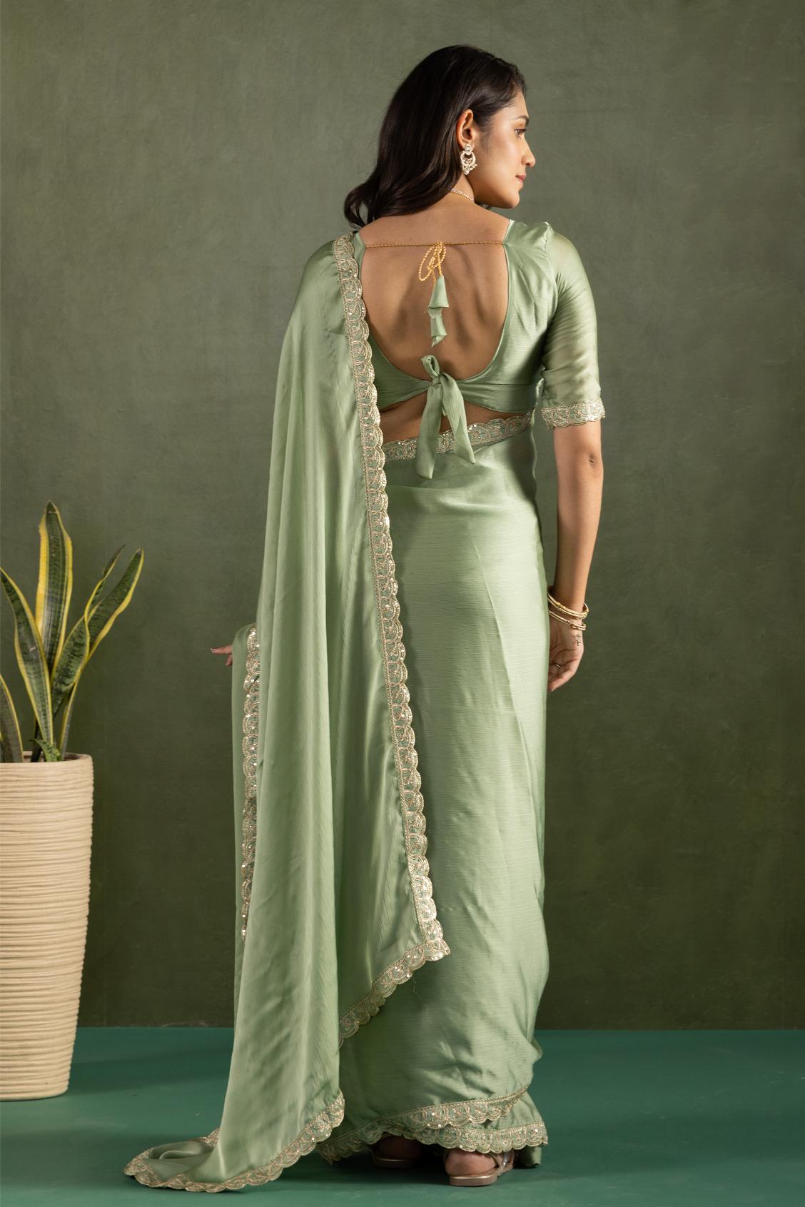 Pista Chiffon Ready To Wear Saree — alternate view