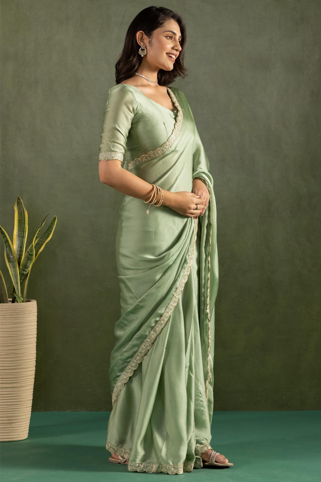 Pista Chiffon Ready To Wear Saree