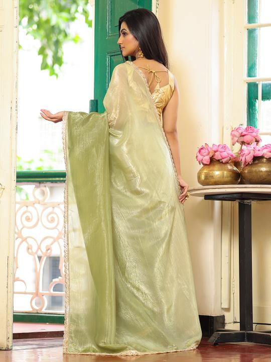 Pista Chiffon Saree with Embroidery Work — alternate view