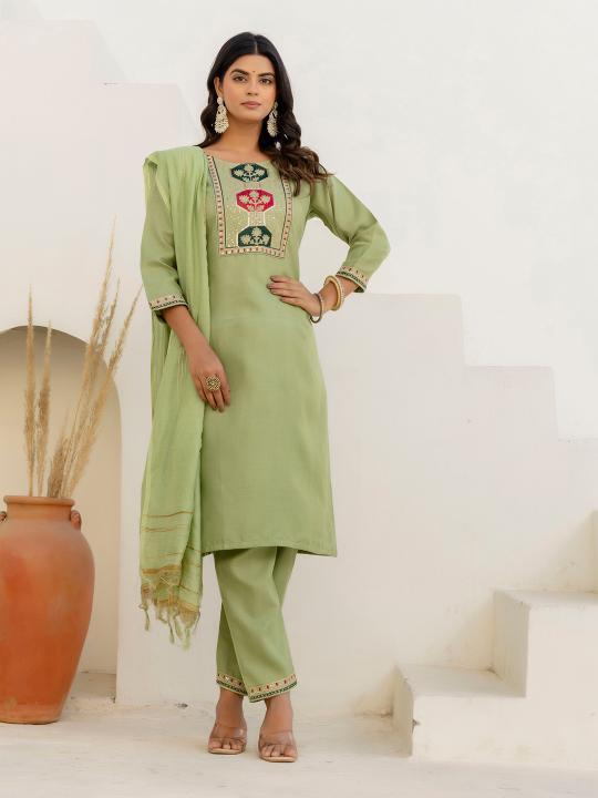 Pista Cotton Blend Readymade Suits