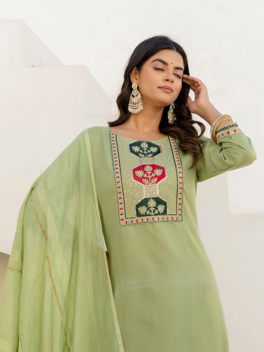 Pista Cotton Blend Readymade Suits