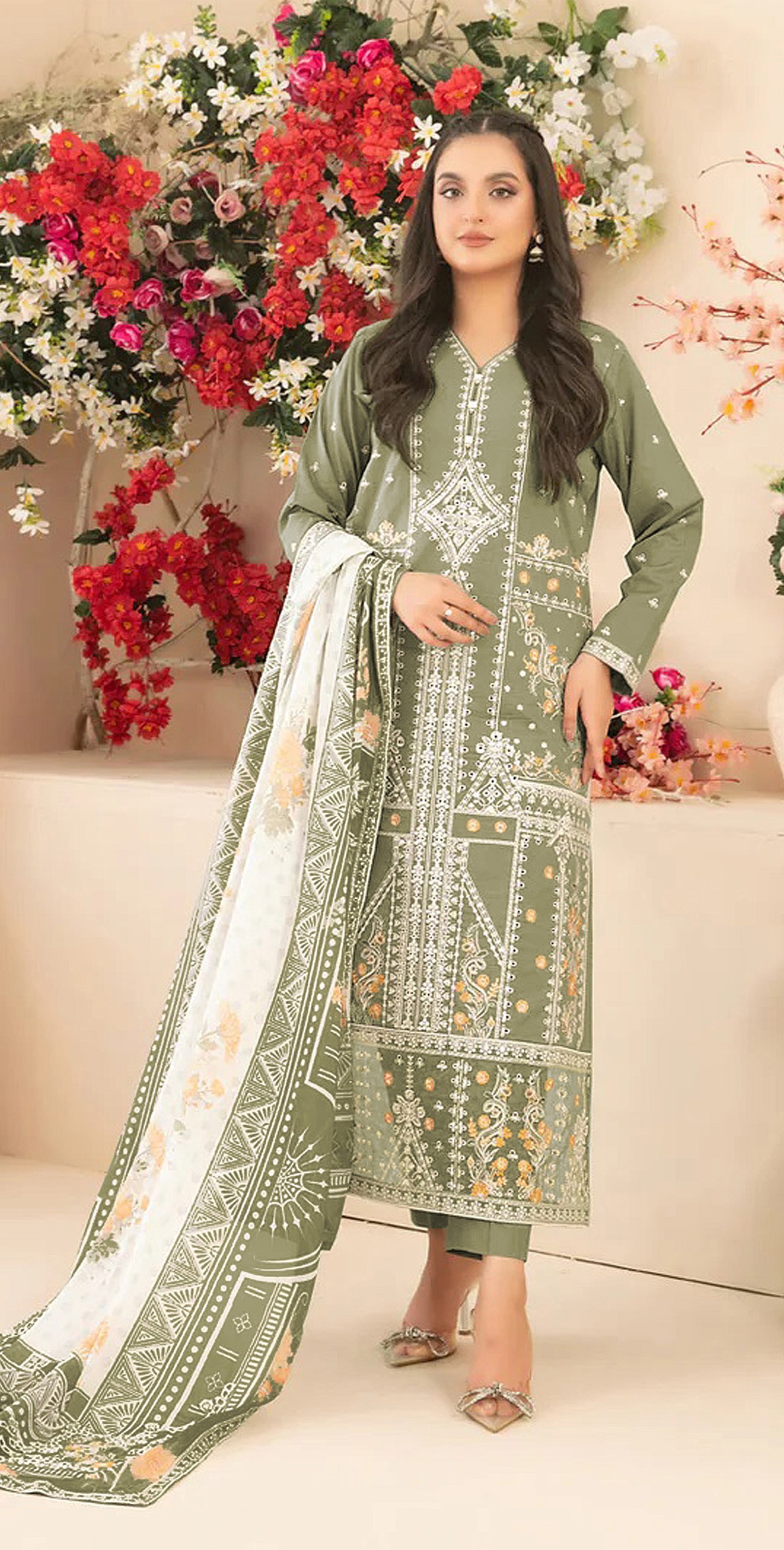 Pista Cotton Designer Embroidered Straight Pant Suit