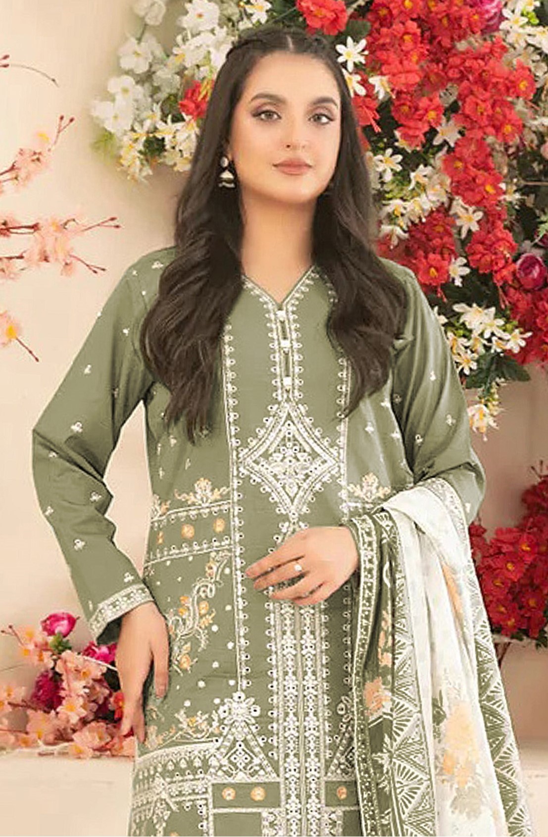 Pista Cotton Designer Embroidered Straight Pant Suit — alternate view