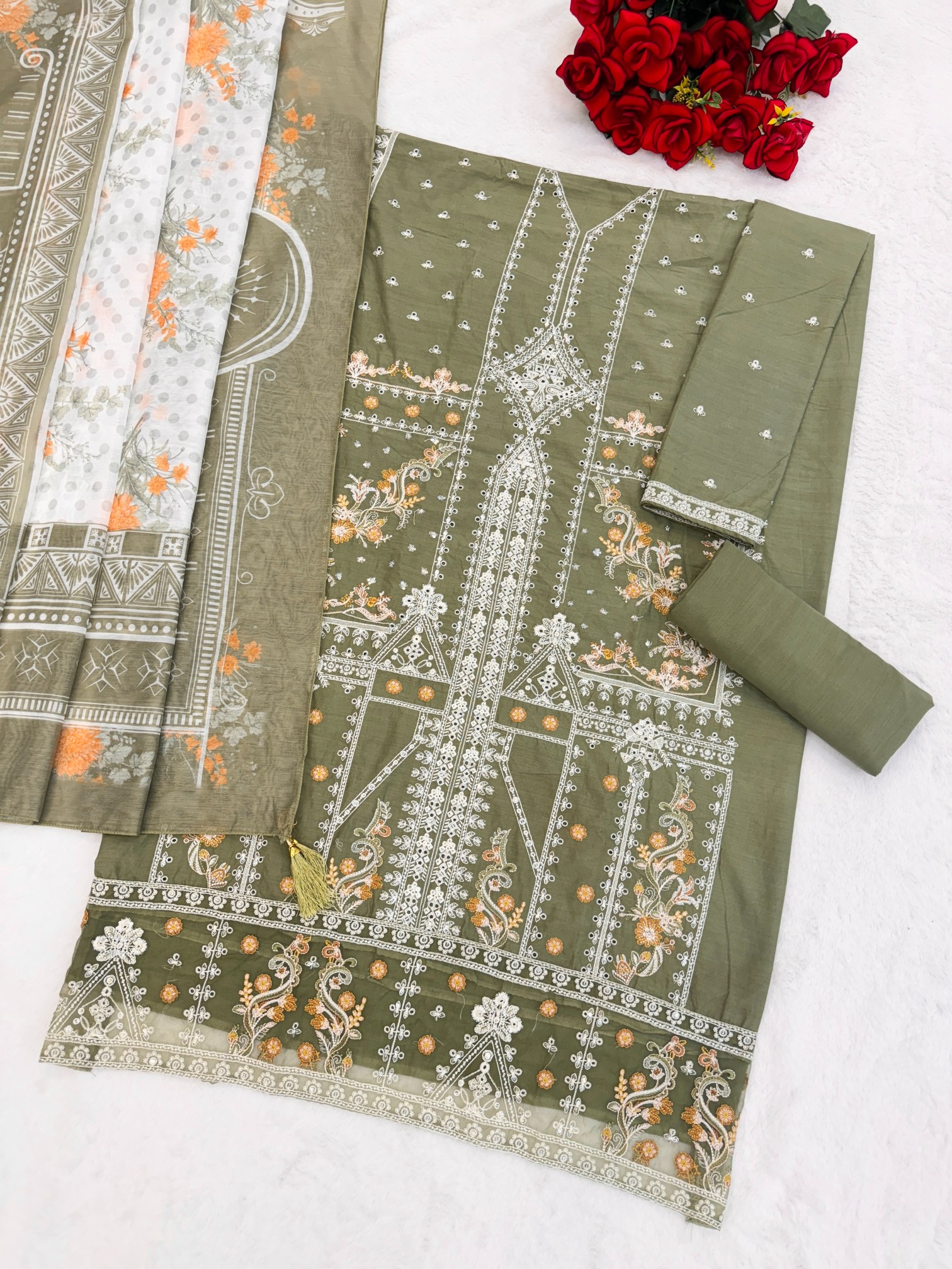 Pista Cotton Designer Embroidered Straight Pant Suit