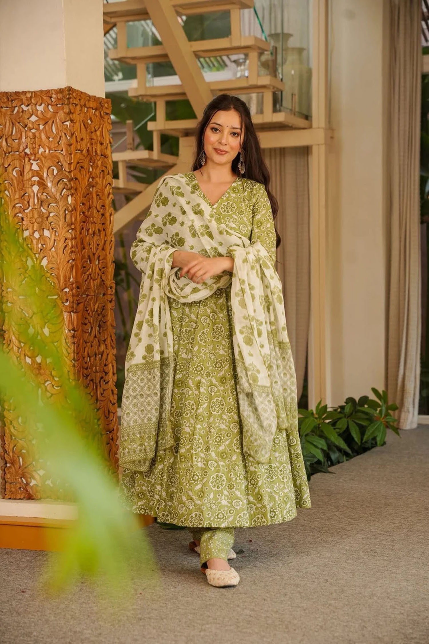 Pista Cotton Silk Digital Printed Panelled Anarkali Suit
