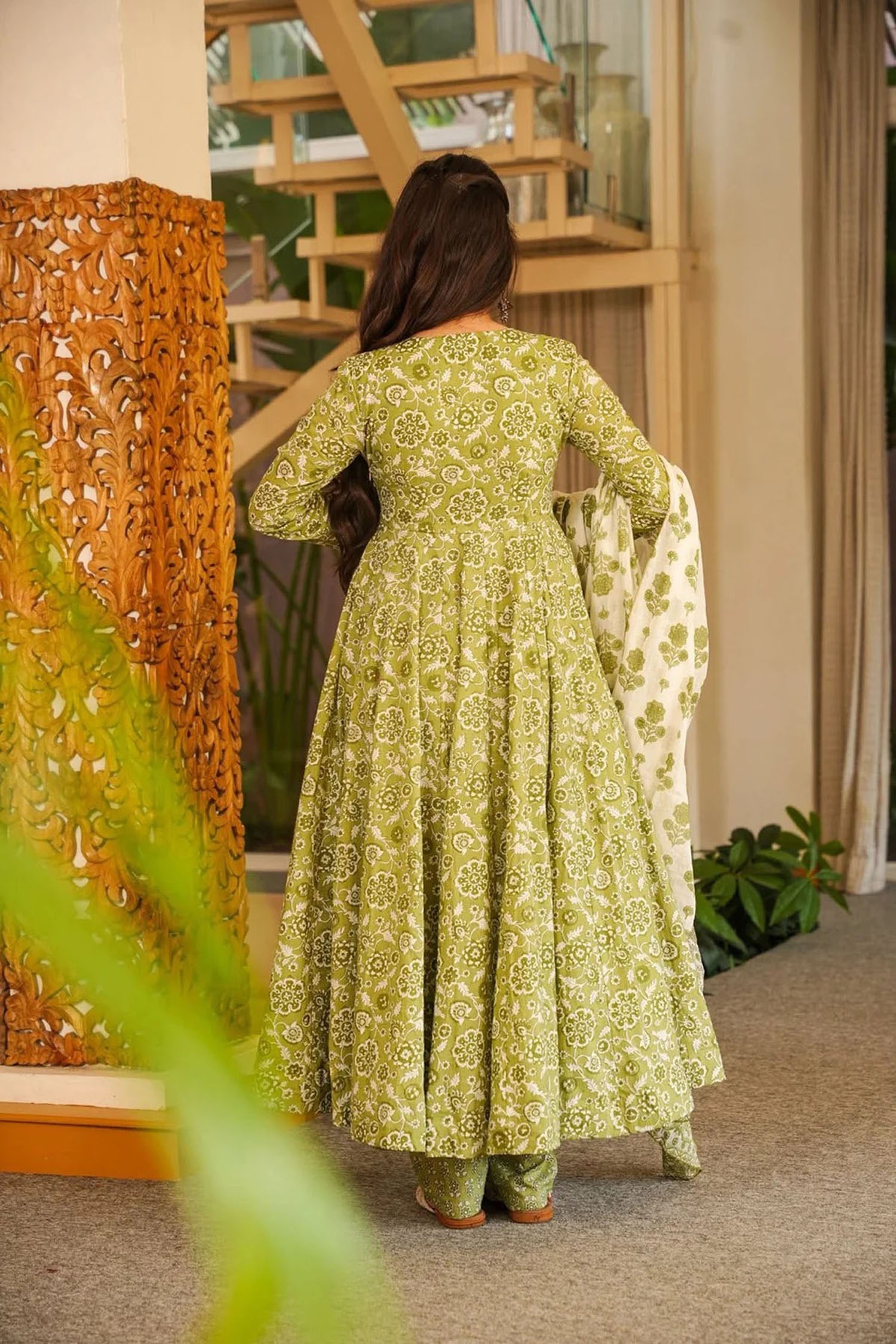 Pista Cotton Silk Digital Printed Panelled Anarkali Suit — alternate view