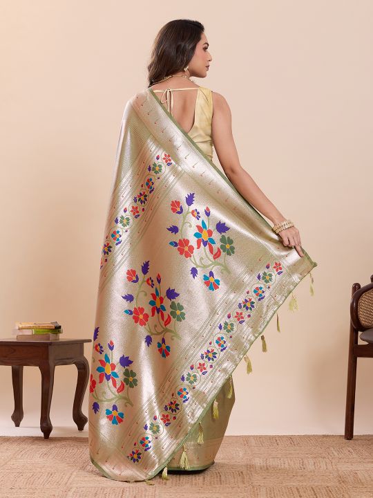 Pista Cream Soft Silk Zari Designer Saree — alternate view