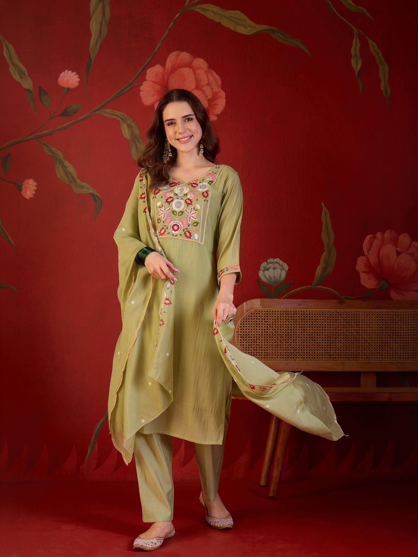 Pista Designer Embroidery Mul Cotton Straight Suit