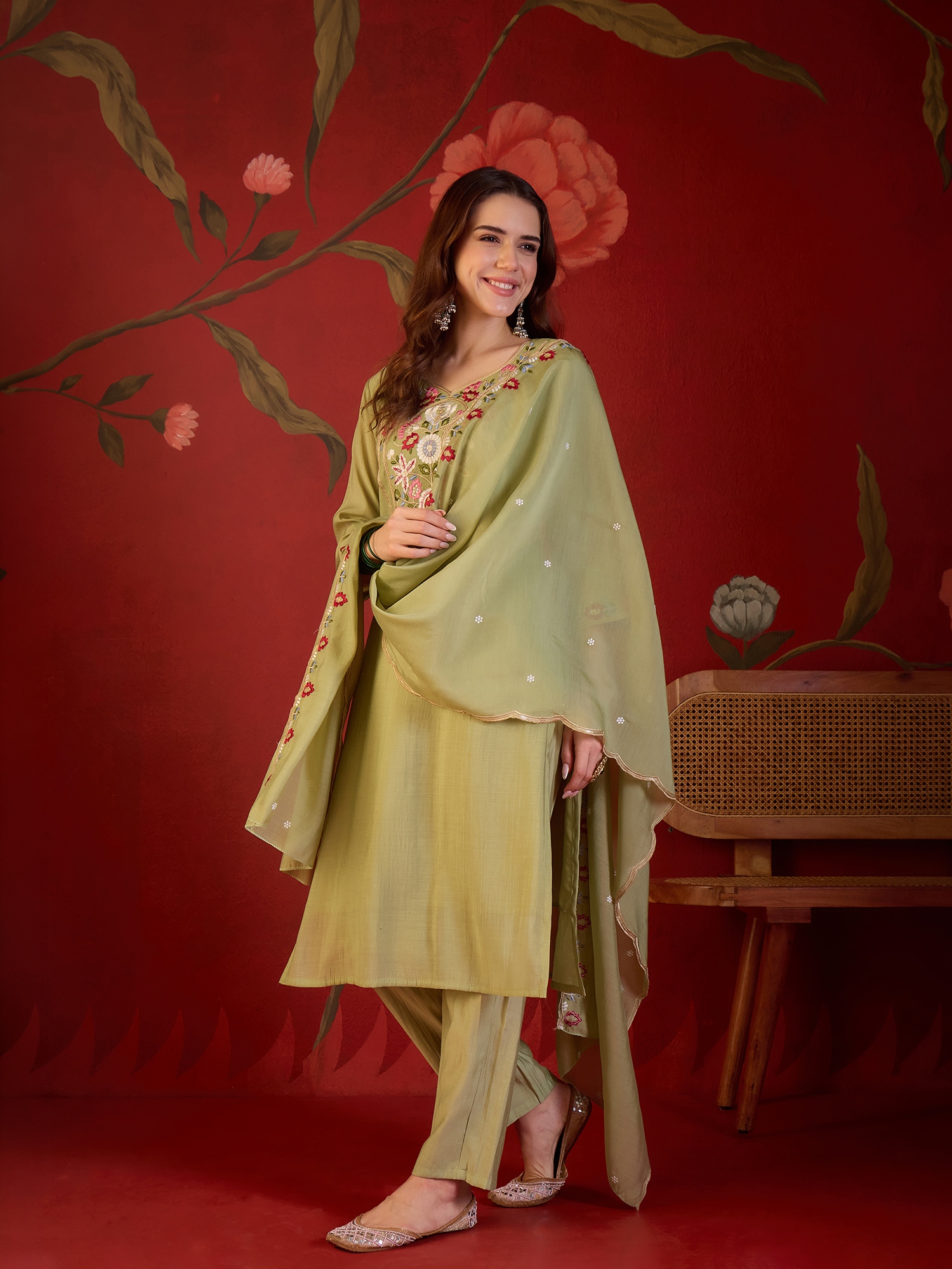 Pista Designer Embroidery Mul Cotton Straight Suit