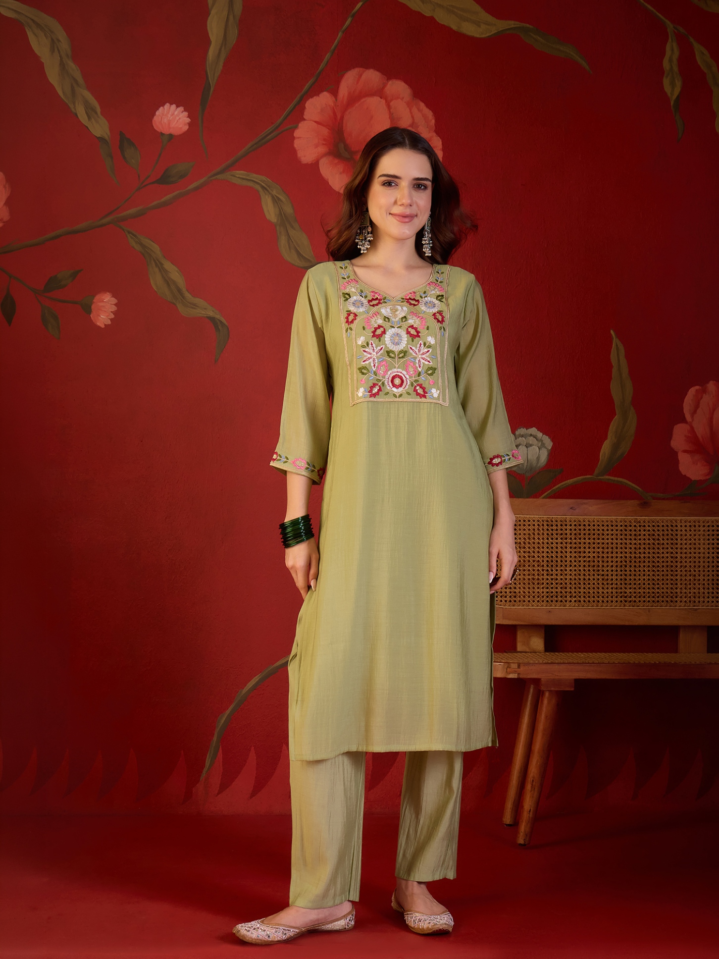 Pista Designer Embroidery Mul Cotton Straight Suit