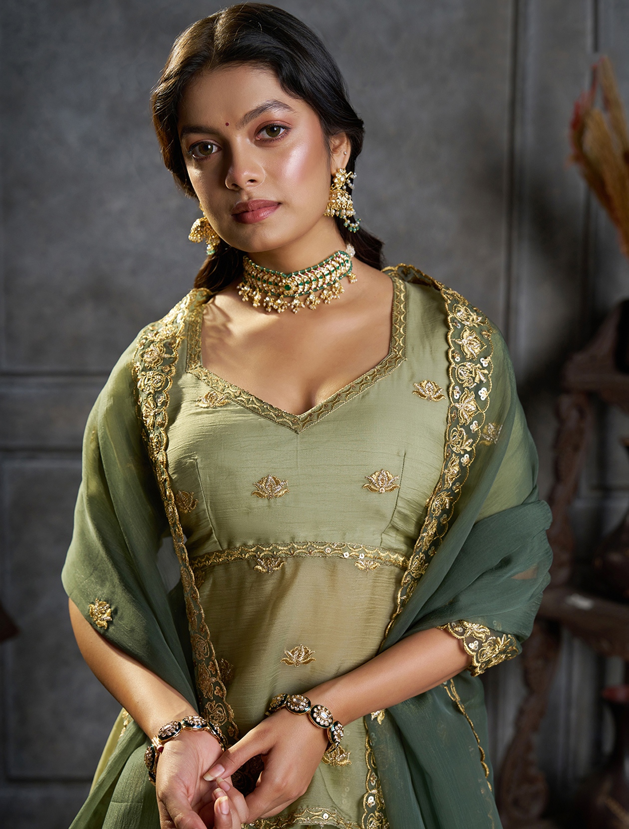 Pista Designer Embroidery Organza Lehenga Choli