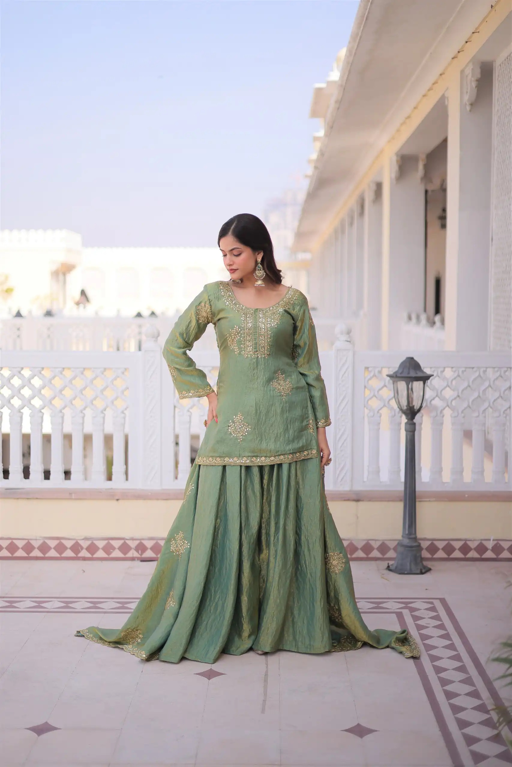 Pista Designer Embroidery Work Fendy Palazzo Suit