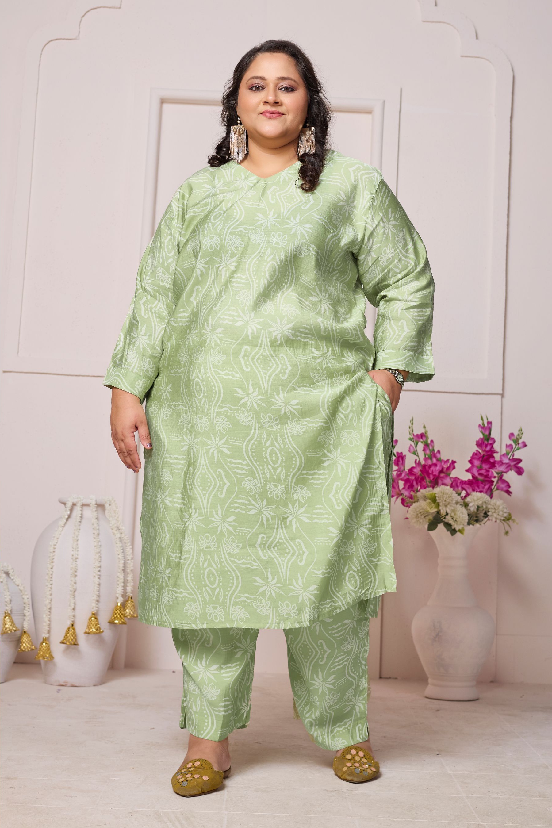Pista Designer Printed Viscose Chanderi Kurti