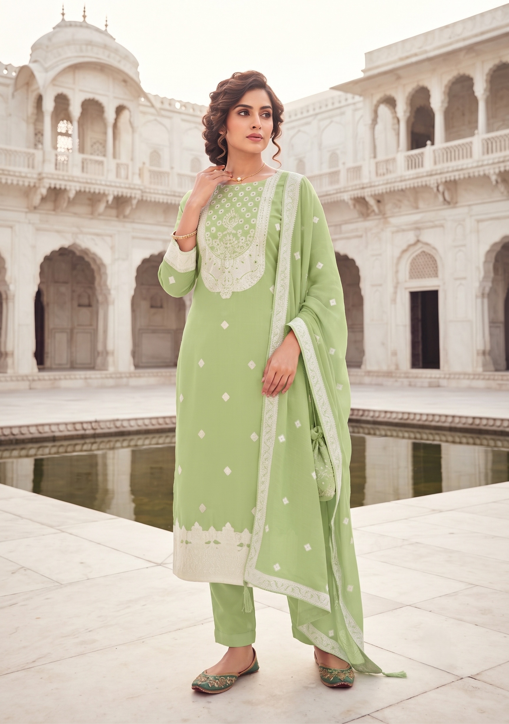 Pista Diamond Embroidered Organza Straight Suit