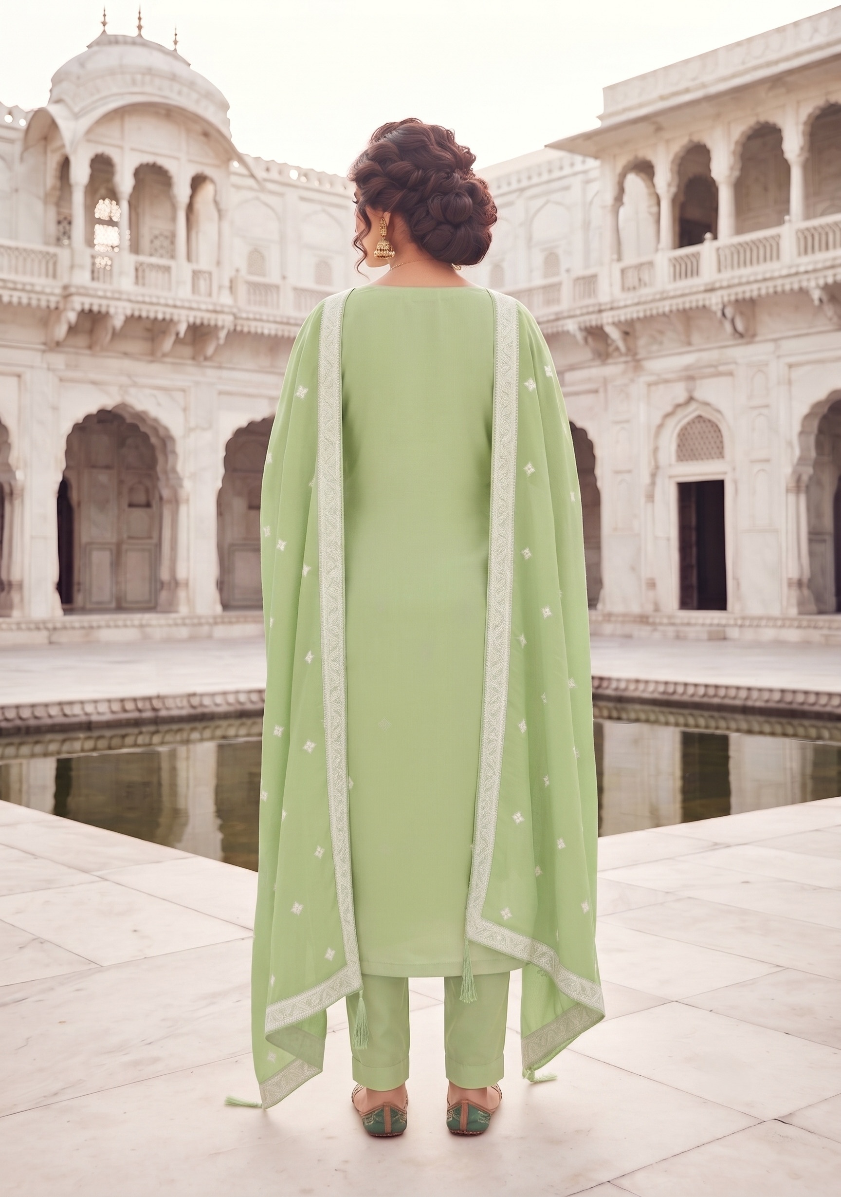 Pista Diamond Embroidered Organza Straight Suit — alternate view