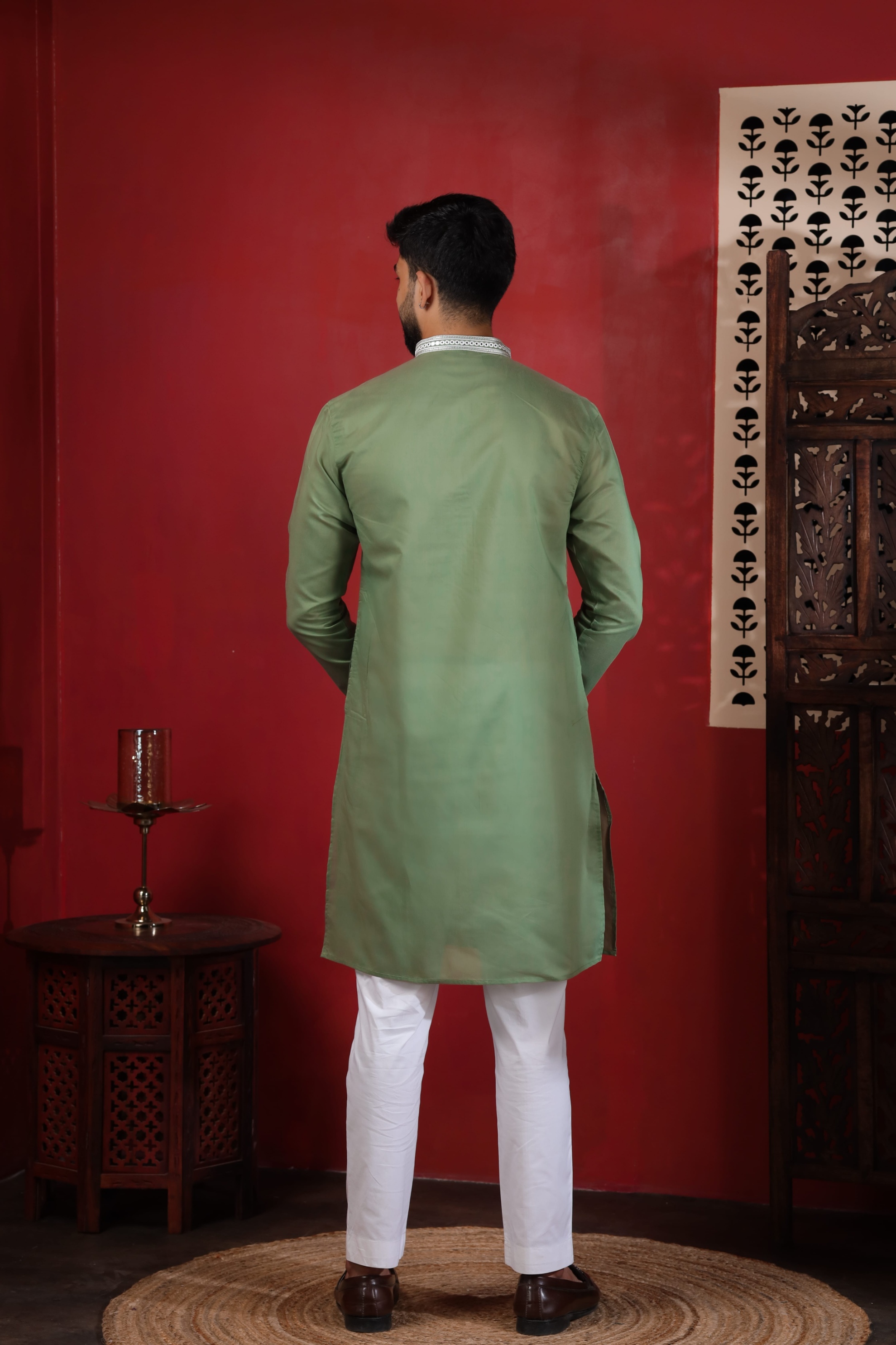 Pista Embroidered Cotton Kurta Pyjama — alternate view