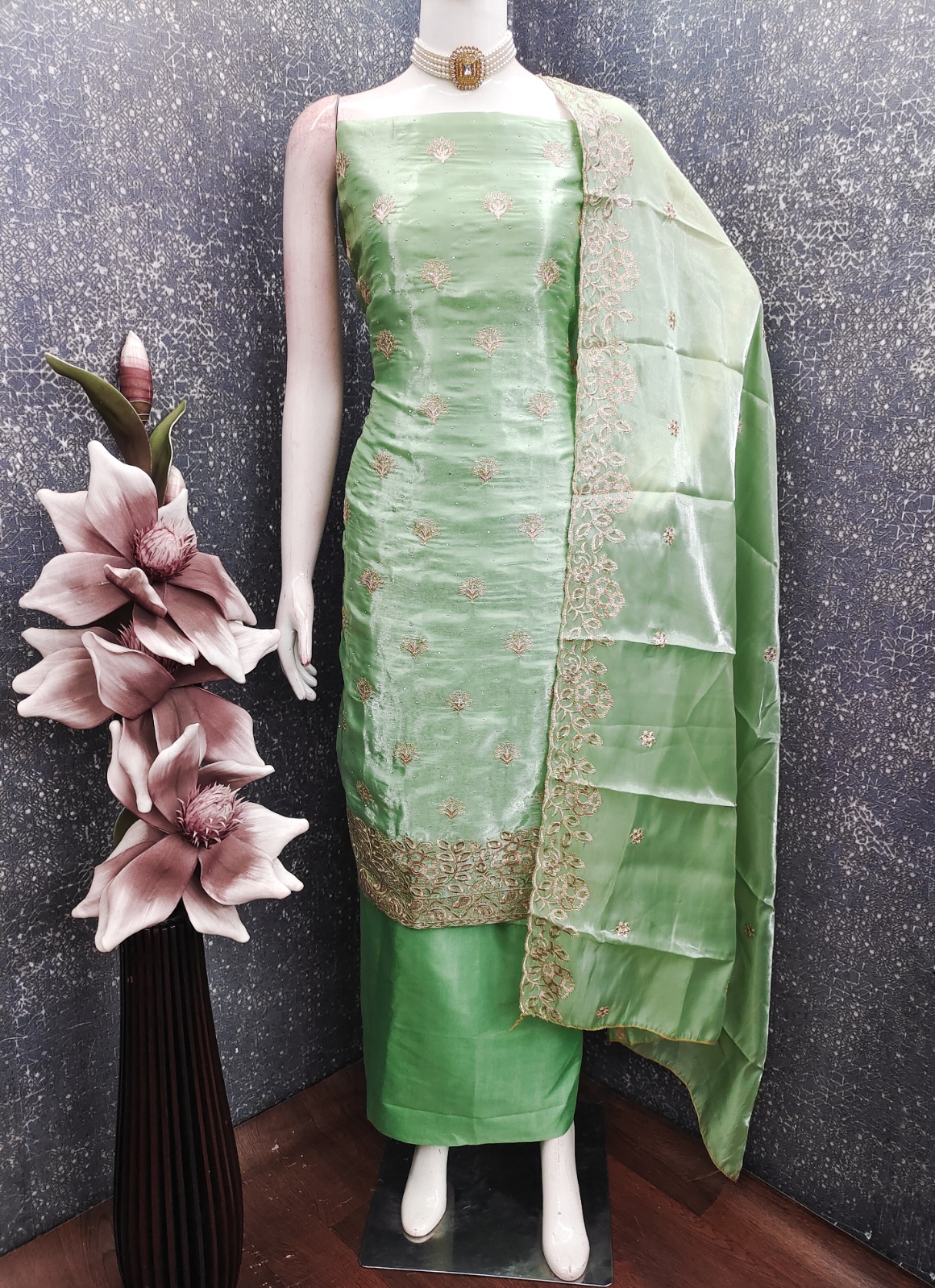 Pista Embroidered Jimmy Chu Straight Salwar Suit — alternate view