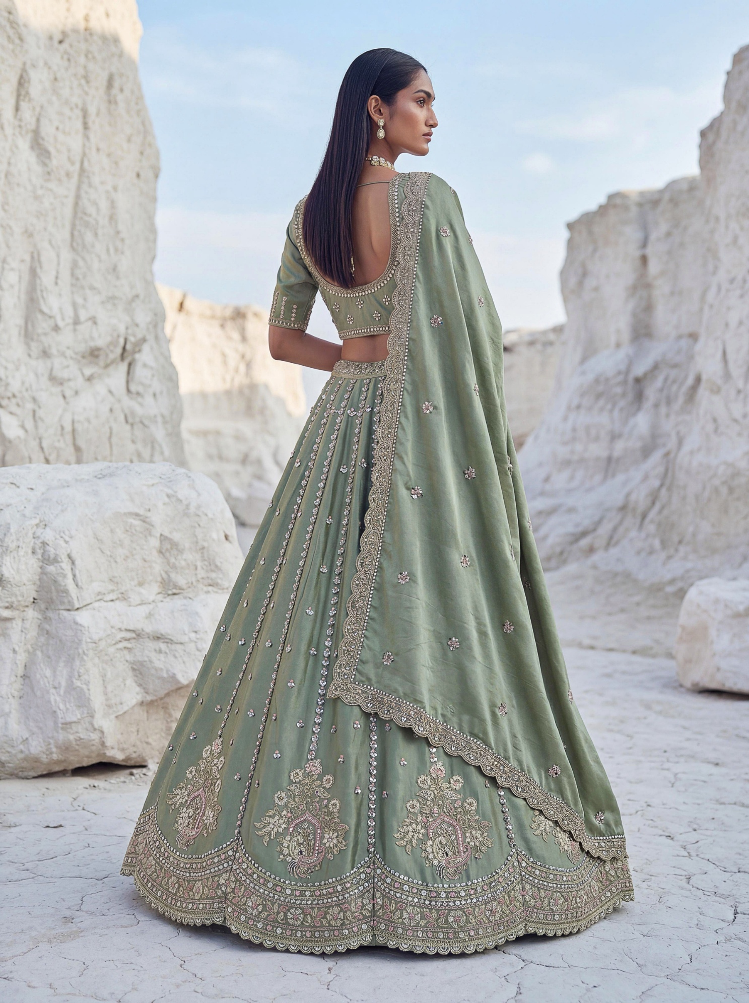 Pista Embroidered Silk Designer Lehenga — alternate view