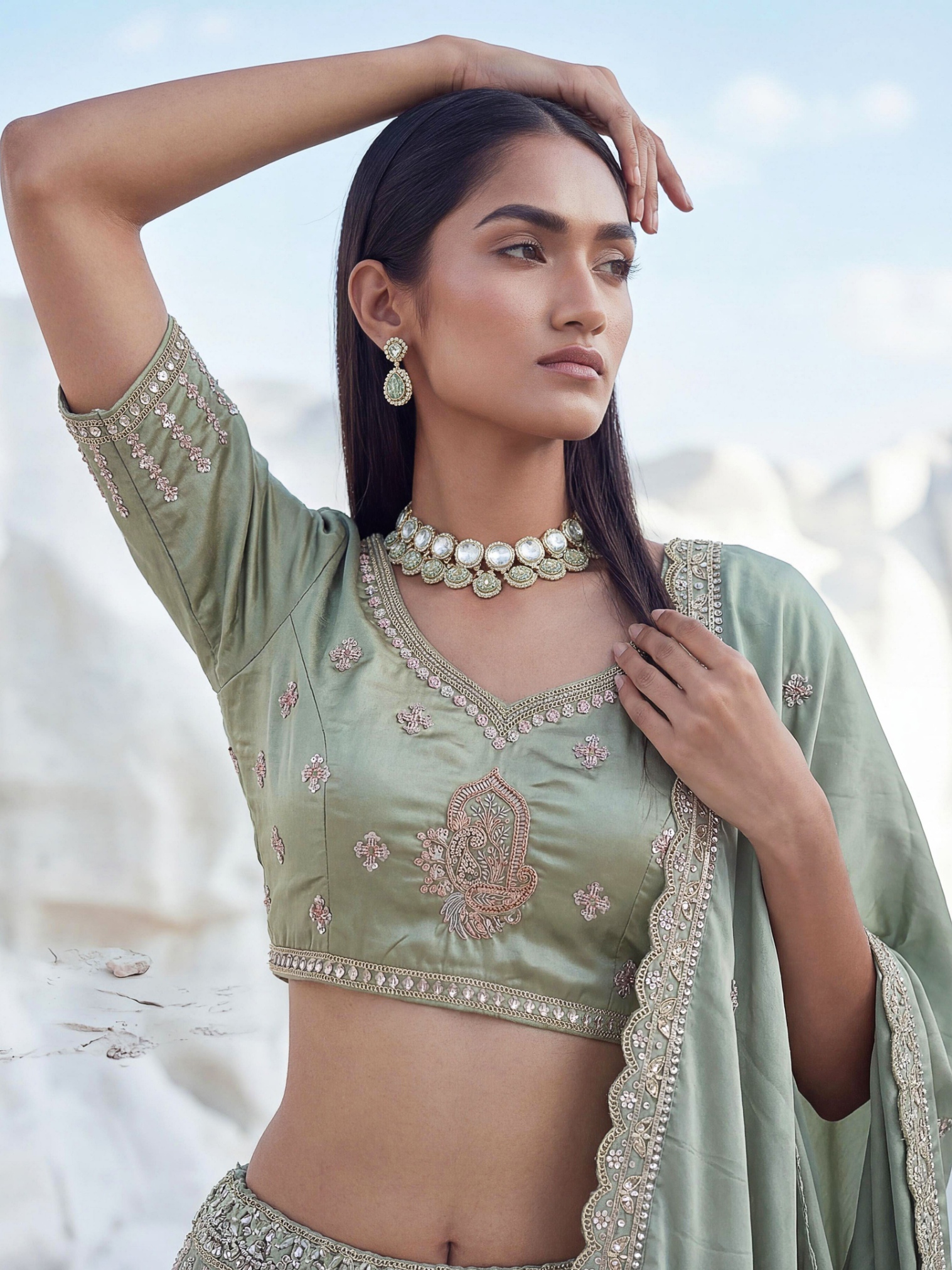 Pista Embroidered Silk Designer Lehenga