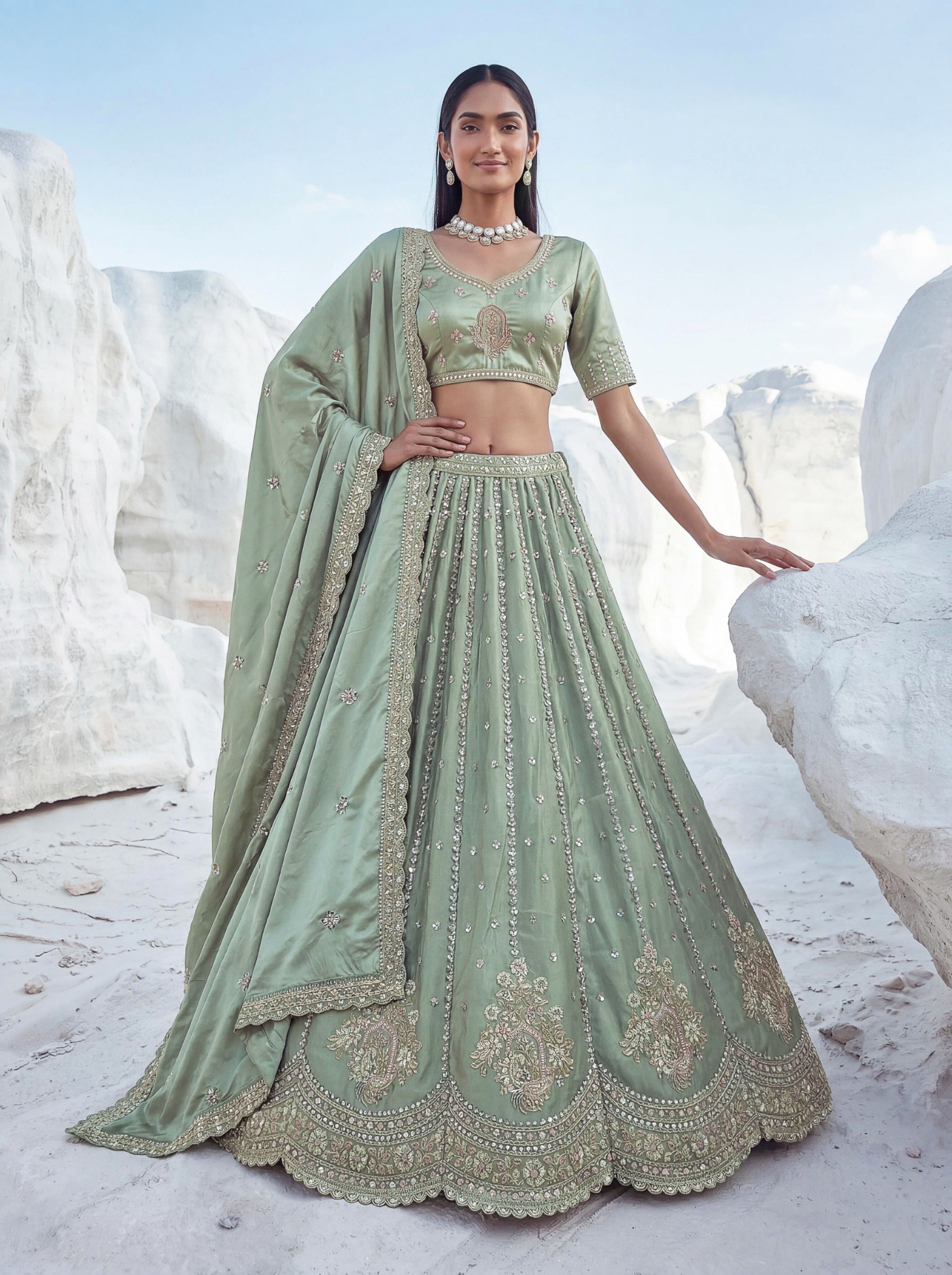 Pista Embroidered Silk Designer Lehenga