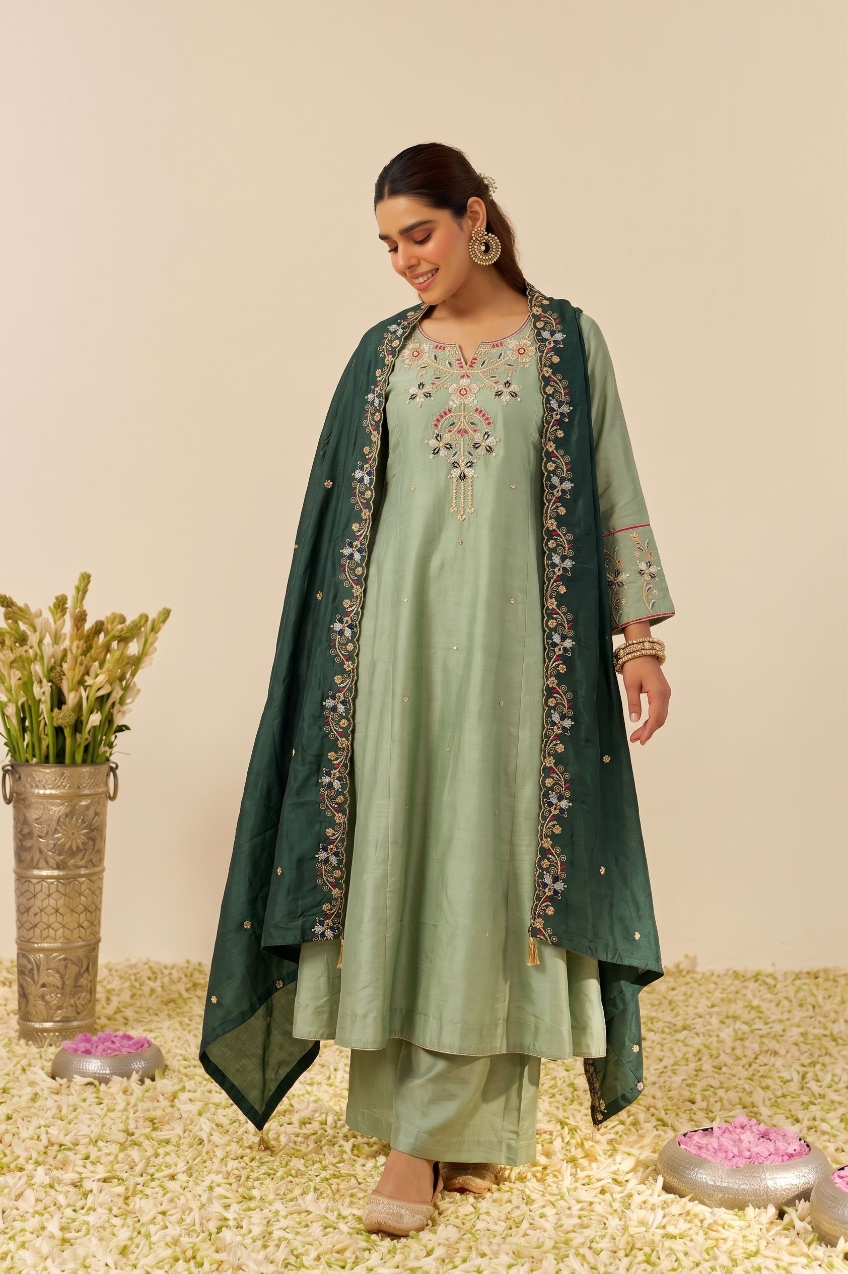 Pista Embroidered Simmer Silk Anarkali Suit