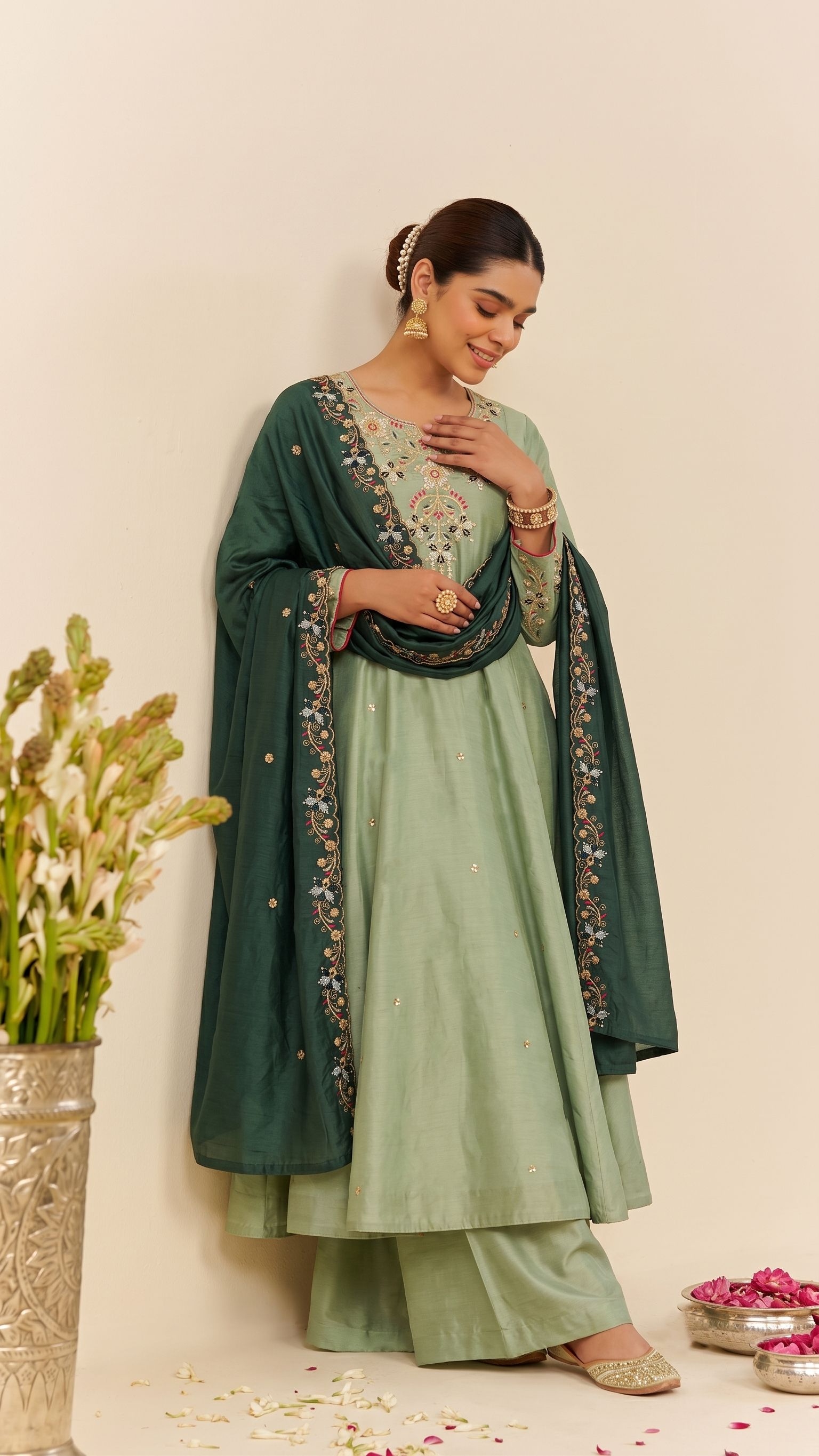 Pista Embroidered Simmer Silk Anarkali Suit