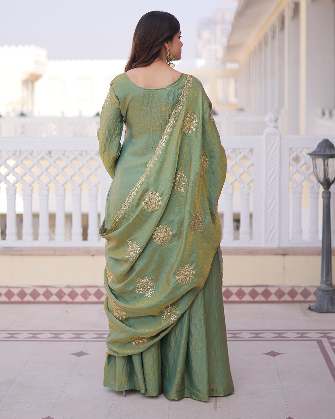 Pista Embroidered Vichitra Kurta Set — alternate view